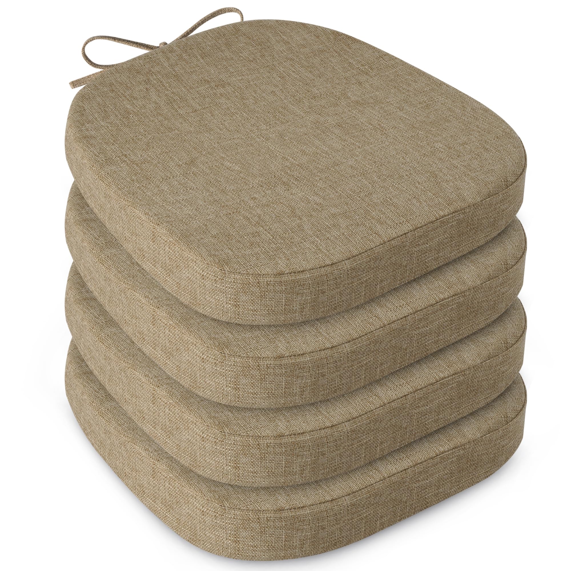 MineCozy 14x14 Inch Metal Chair Cushions Kitchen Seat Cushions with Ties Anti-Slip Seat Pads with Machine Washable Cover for Dining Cafe Bistro Stackable Chair Set of 4, Beige