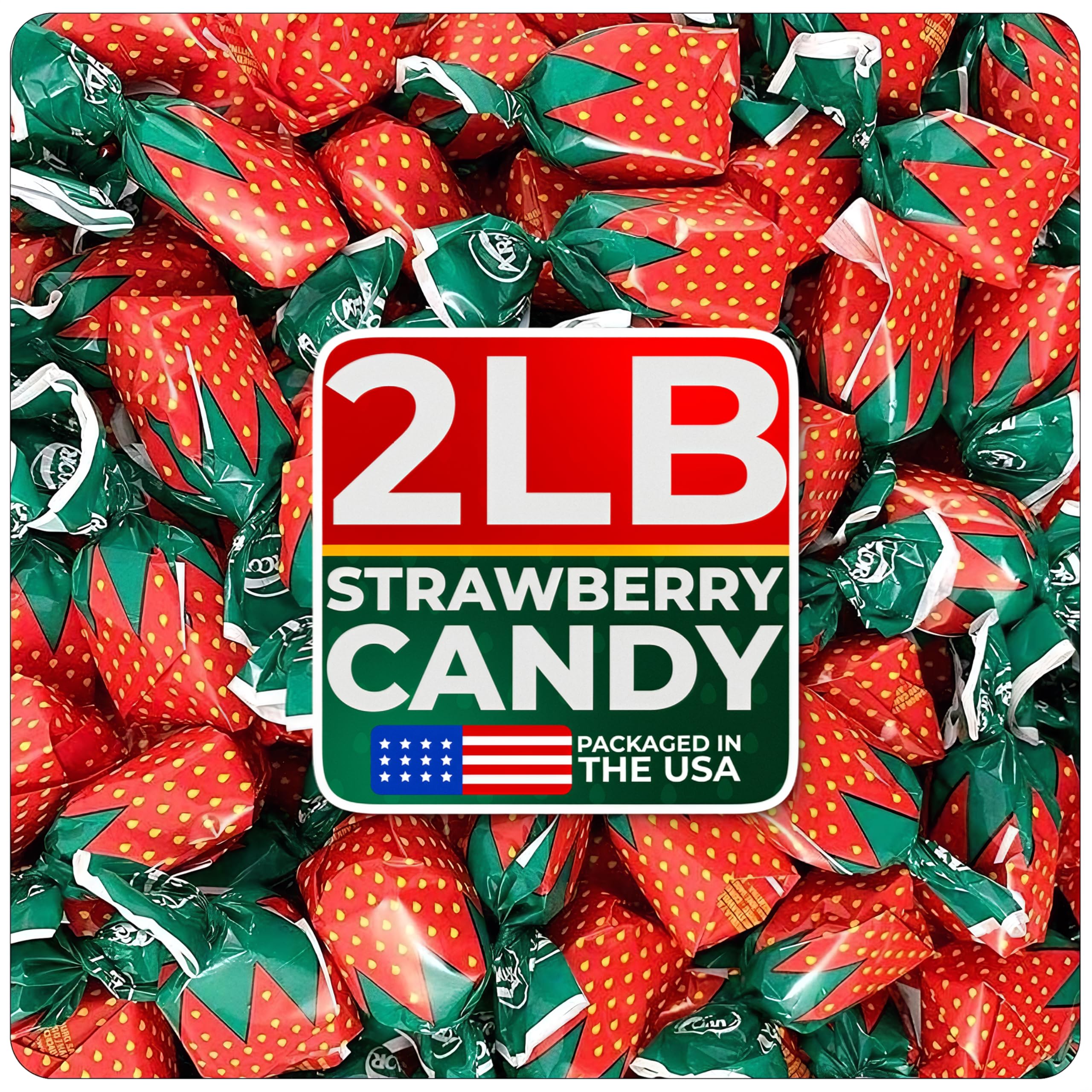 Strawberry Hard Candy Individually Wrapped – Halloween Candy Bulk with Fruit-Filled Center, 2 lbs Bon Bons for Piñata Filler, Candy Bags, Party Favors