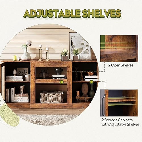 Miniatura 7 de WLIVE Soporte de TV retro para TV de 65 pulgadas, gabinete de consola de TV con almacenamiento, estantes abiertos, centro de entretenimiento para