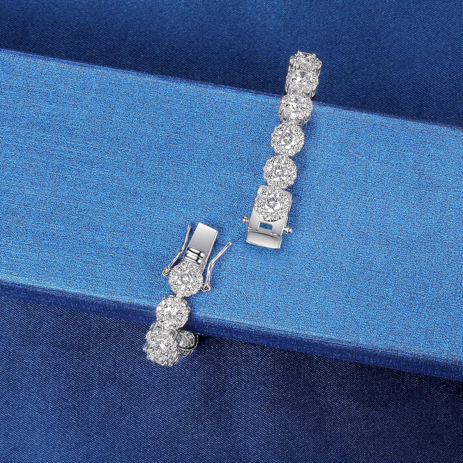 MDFUN Round Halo Tennis Bracelet for Women and Men 18K White Gold Cubic Zirconia, Size 6.5 inches - Image 5