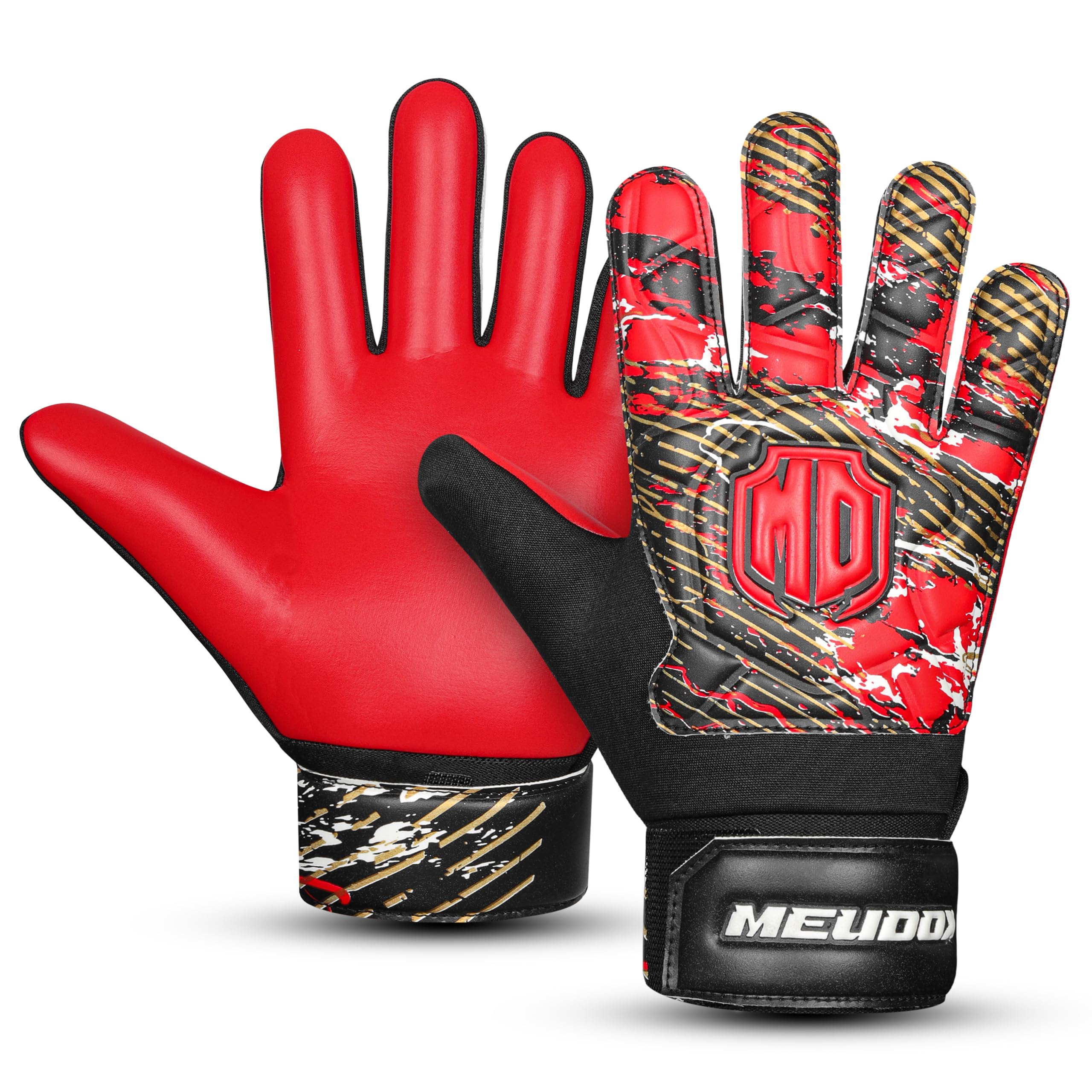 MEUDOX Soccer Goalkeeper Gloves, Double Wrist Protection, Anti-Slip Palm, Youth Kids Size, Black/Yellow/Blue