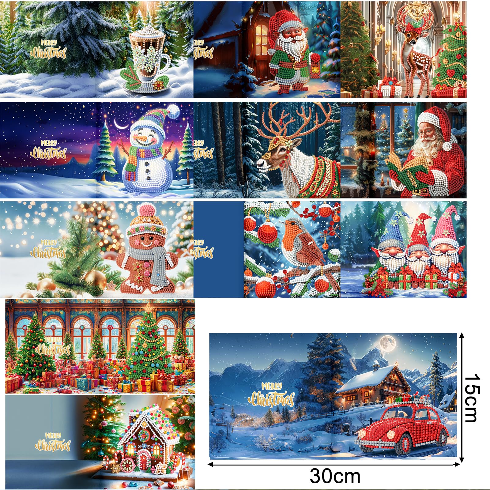 ycyingcheng 5D Christmas Greeting Cards, DIY Special-shaped Diamond Painting Cards Kit, Diamond Art Xmas Postcards for Family Friends - Image 4