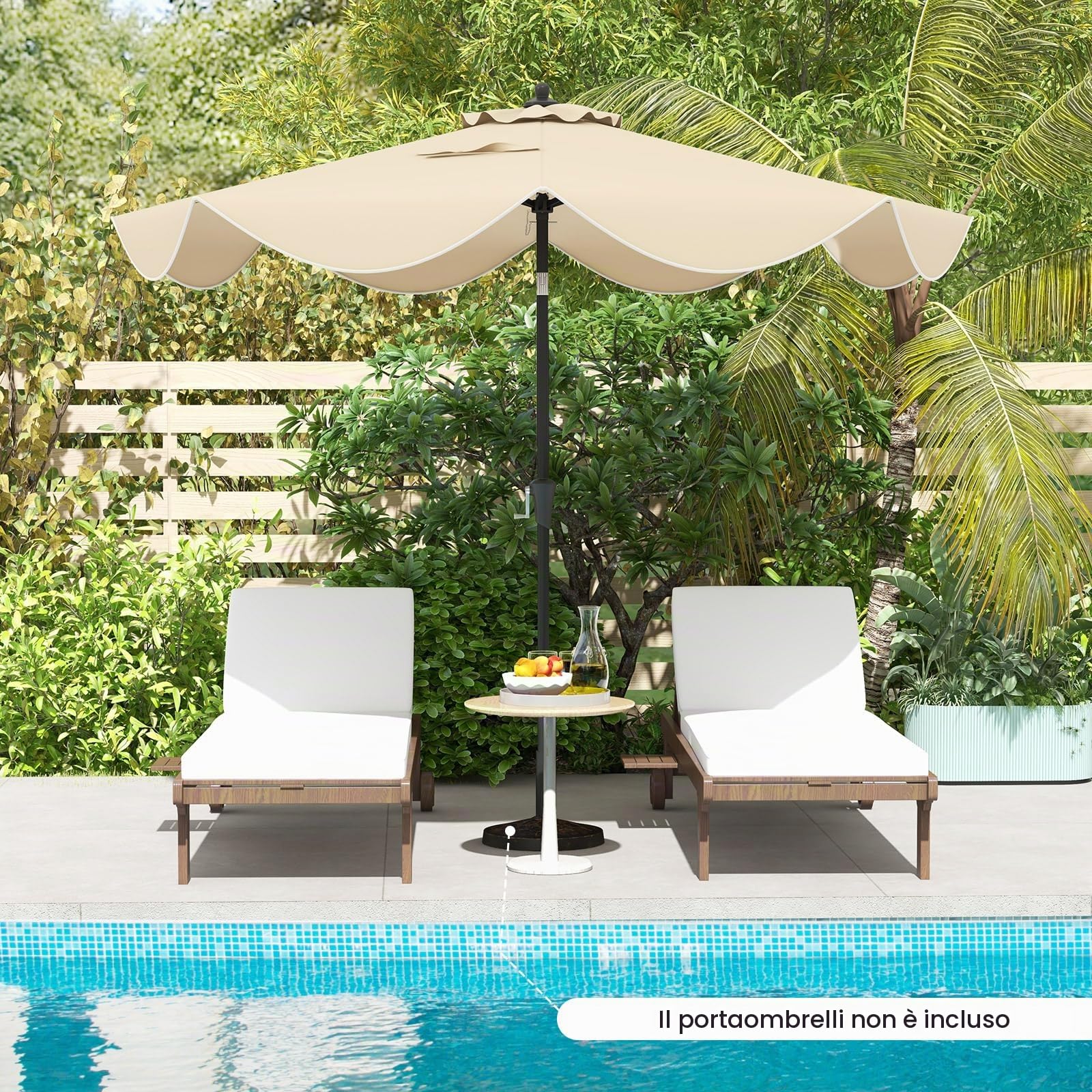 KOMFOTTEU Ombrellone da Giardino 270 cm, Inclinabile a 25°, Parasole da Spiaggia Protezione UV e Anti UV, con Manovella e 8 Stecche, Ideale per Terrazza, Balcone, Piscina
