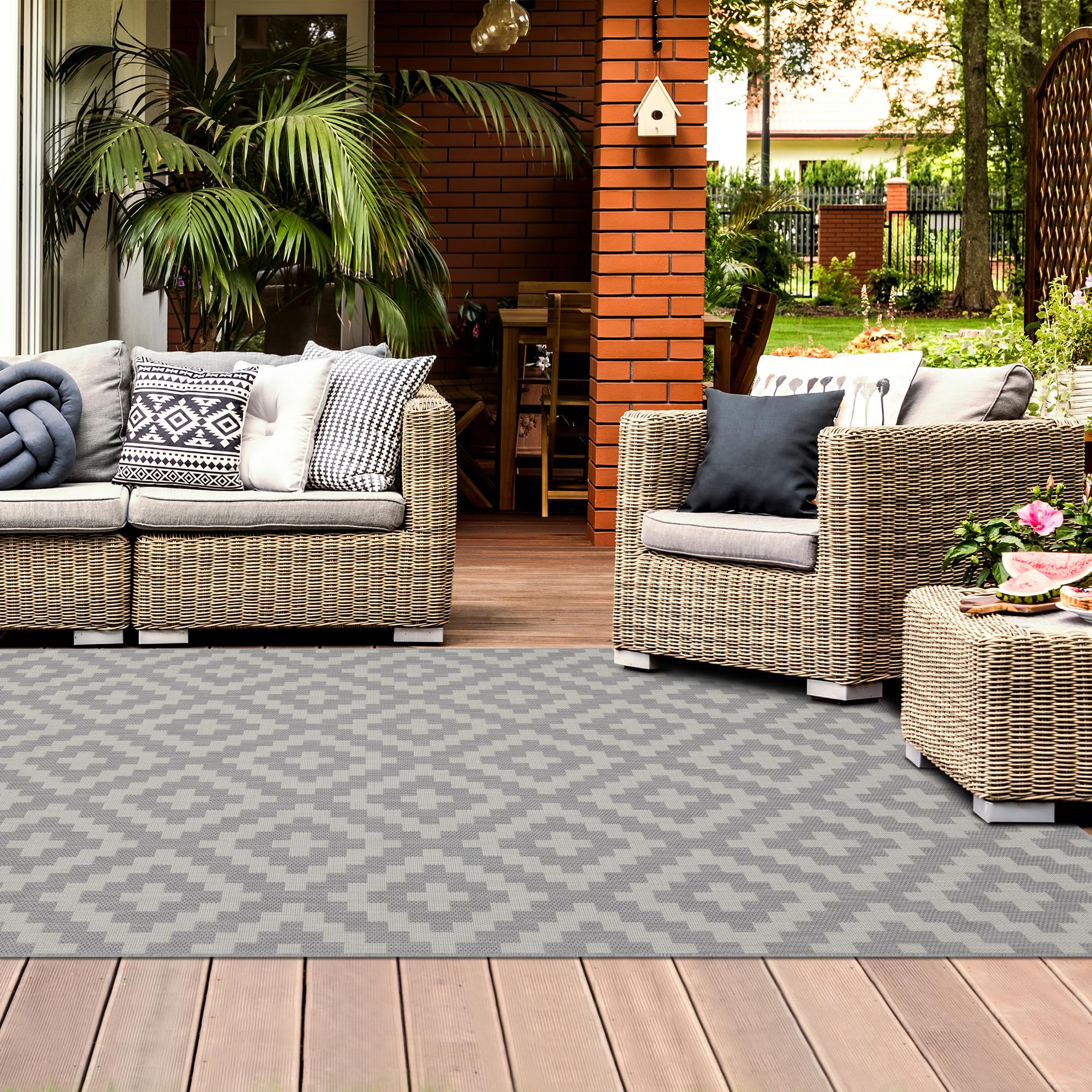 homeart Outdoor Rugs, Grey Cream Square, 120x170 - Image 4