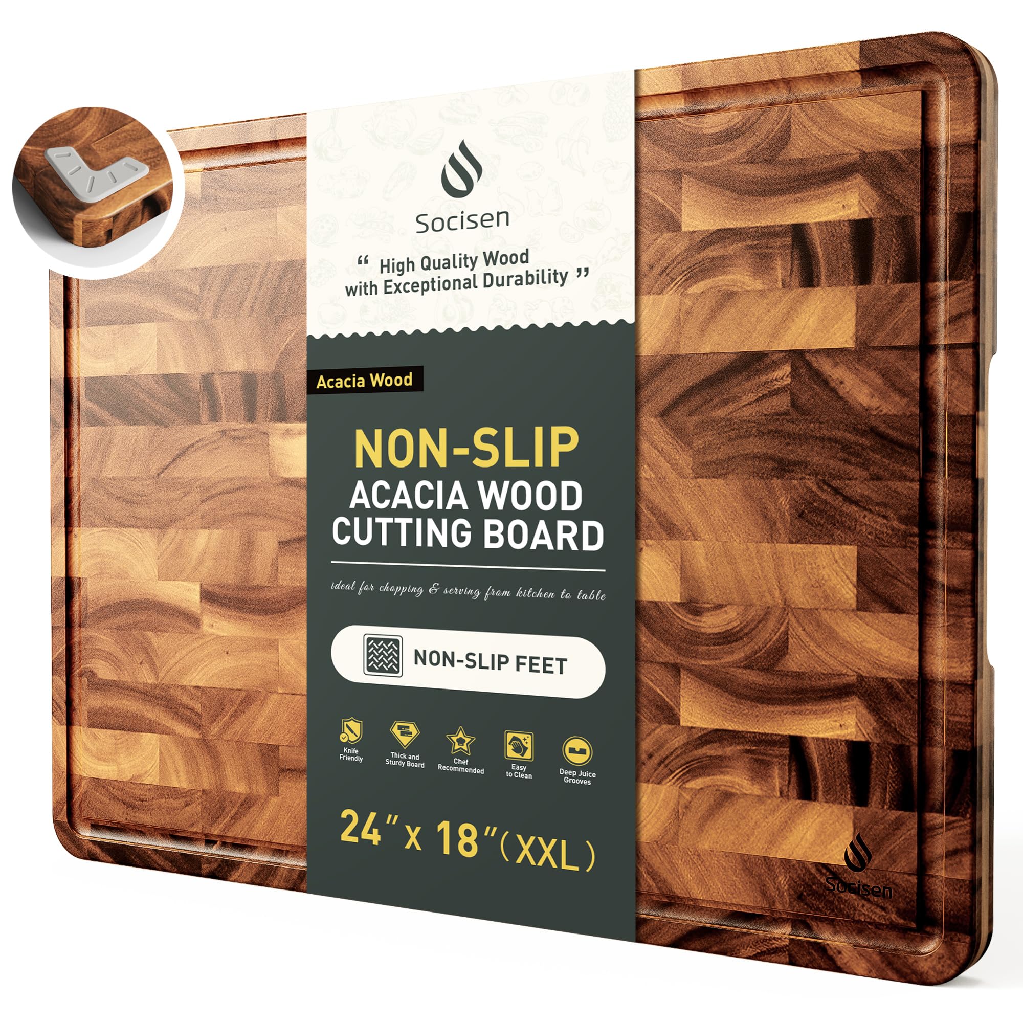 Photo 1 of ***DAMAGED - SEE NOTES/PICTURES***Extra Large End Grain Cutting Board for Kitchen with Non-slip Feet, Acacia Wood Heavy Duty Checkered Cutting Board with Juice Groove & Handle Handcrafted Luxury Chopping Board for Meat, Vegetables