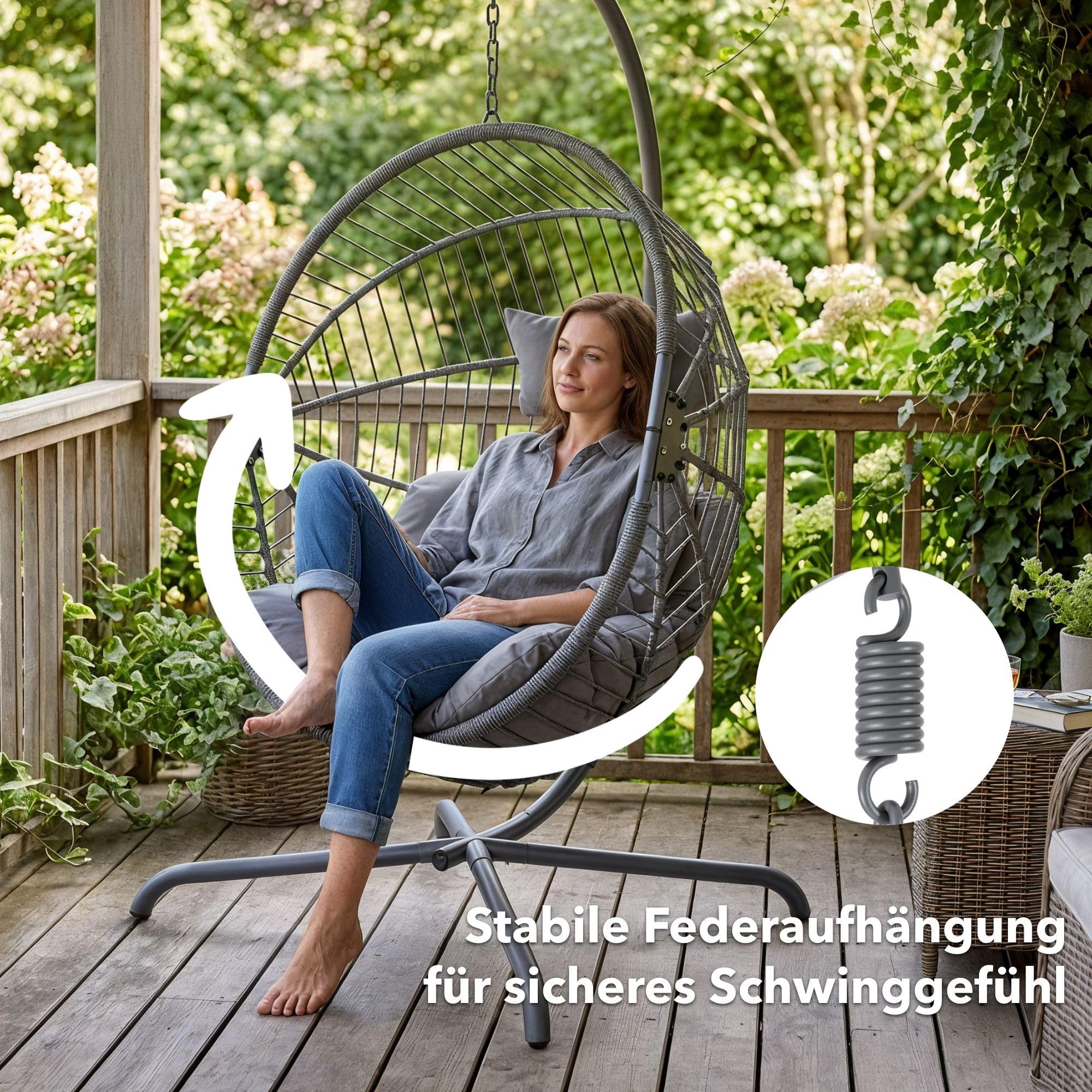 Arebos Hängesessel Outdoor mit Gestell | höhenverstellbar | 130 kg | Grau