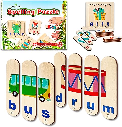 Rompecabezas de ortografía para niños - 54 palabras - Juguetes educativos de aprendizaje para niños de 3 a 8 años - Juego de ortografía de letras a