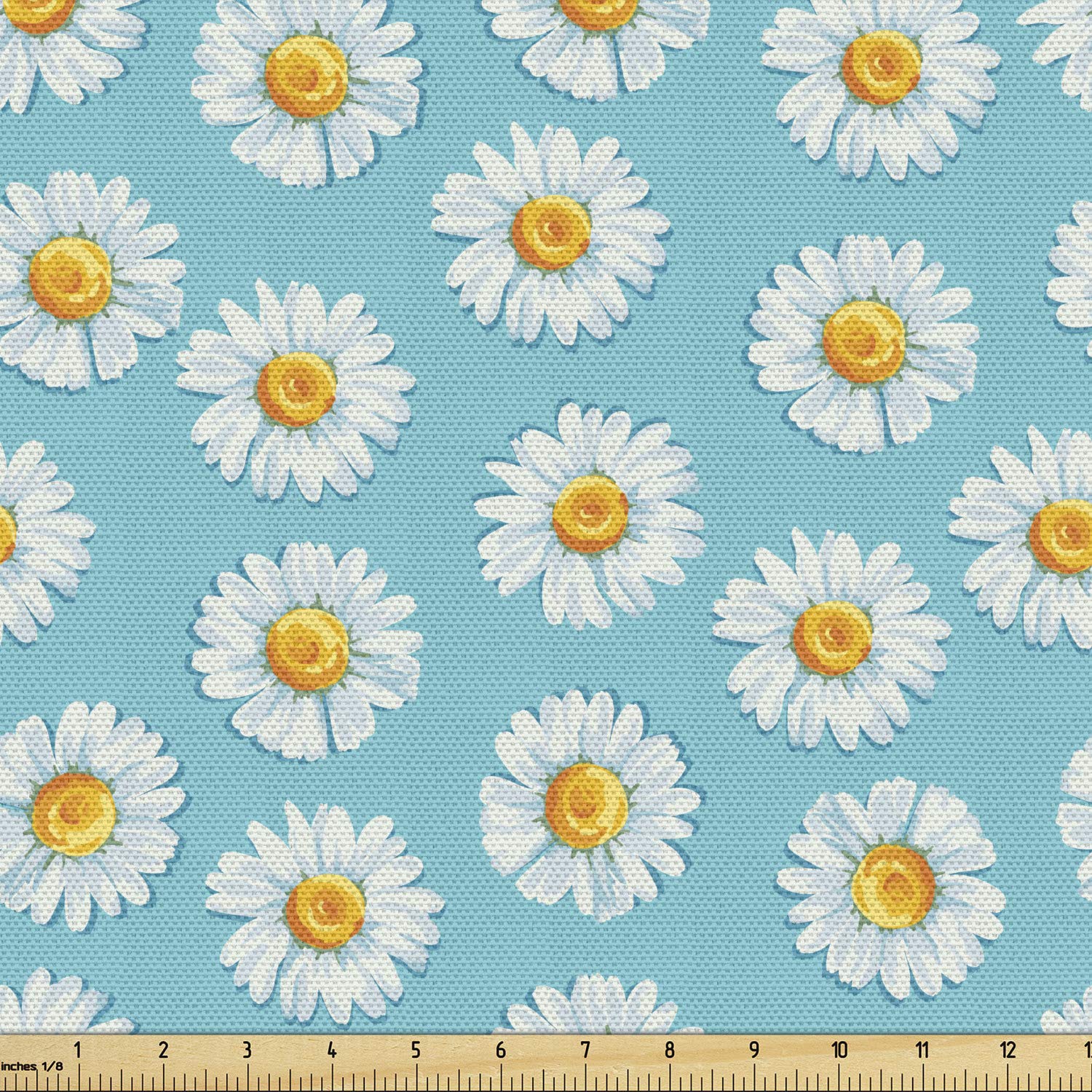 Lunarable Daisy Fabric by The Yard, Continuous Chamomiles Pattern Flourishing Petals Romantic Flower, Decorative Fabric for Upholstery and Home Accents, 2 Yards, Yellow Blue