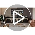 BELLEZE Set of 2 65 Inch Fluted TV Stand, Mid Century Modern Entertainment Center with Storage Cabinets & Open Shelves, Media Console TV Cabinet with Adjustable Shelves for Living Room, Camel