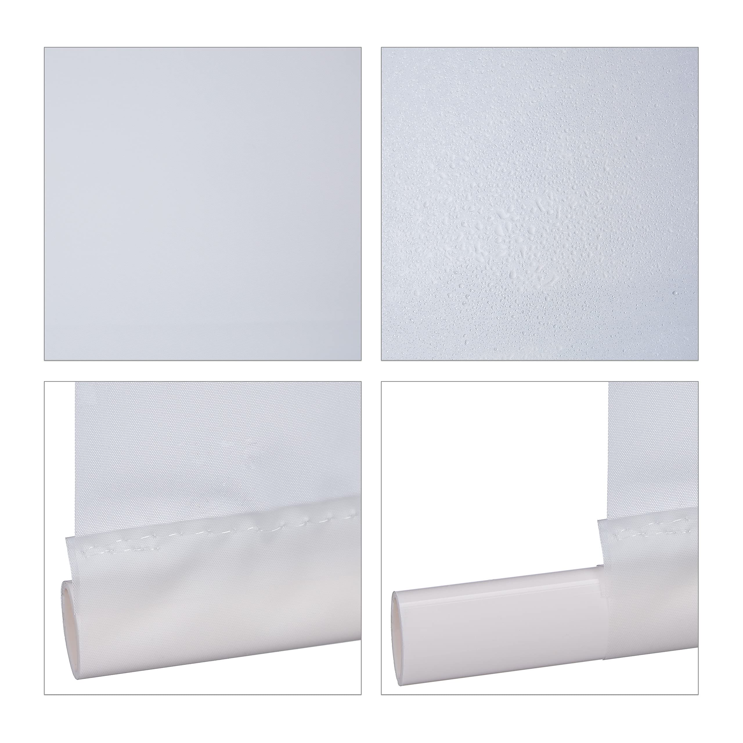 Relaxdays Tenda per Doccia Moderna, 60x240, Vasca da Bagno, Idrorepellente, Montaggio a Soffitto, Rullo Finestra,Bianca