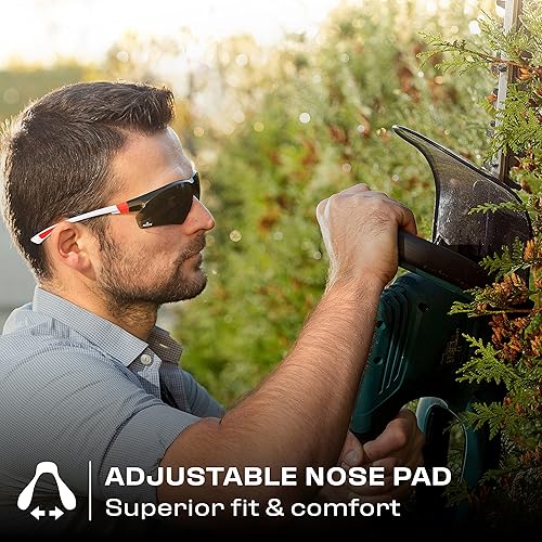 Miniatura 6 de NoCry Gafas de sol de seguridad para trabajo y deportes con lentes tintadas verdes, protección UV 400. Funda de almacenamiento ajustable, blanco y