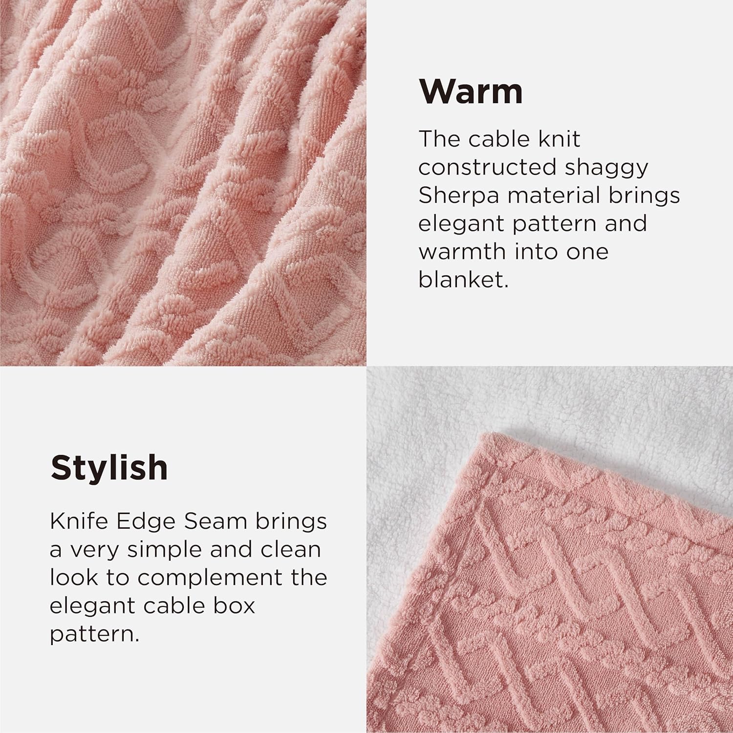 Bedsure Gentlesoft Sherpa Fleece Throw Blanket for Couch - Fluffy & Cozy Cable Jacquard Tufted Throw for Women Gift and Valentine Decor, Thick and Warm Blanket for Winter, Pink, 50x60 Inches - Image 4