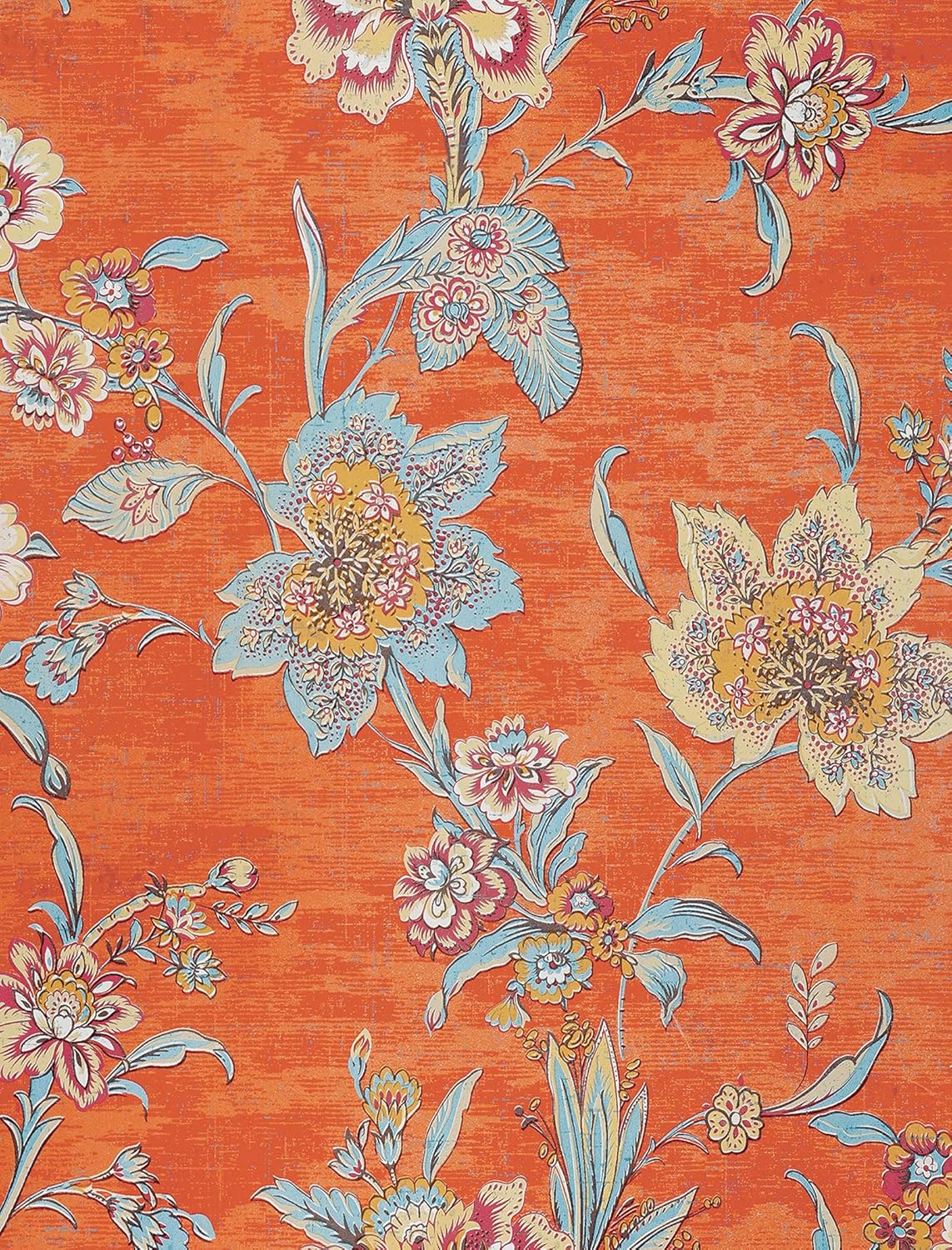 Decotalk Orange Red Floral Wallpaper Peel and Stick 17.5x354 Inch Flower Wallpaper Orange Contact Paper Boho Orange Red Floral Wall Paper Vintage Flower Vinyl Removable