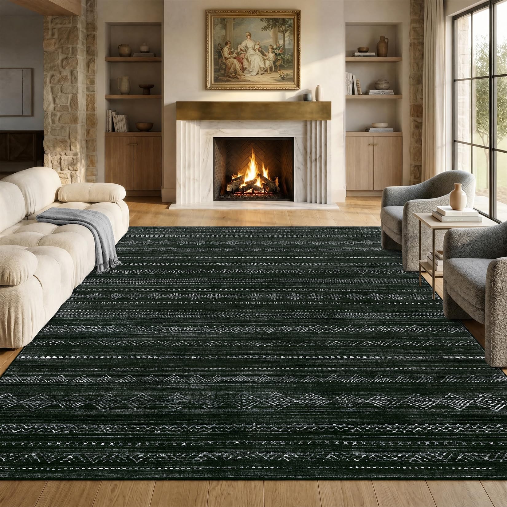 FairyStyle Moroccan Area Rug Washable Black for Living Room 200 x 300 cm