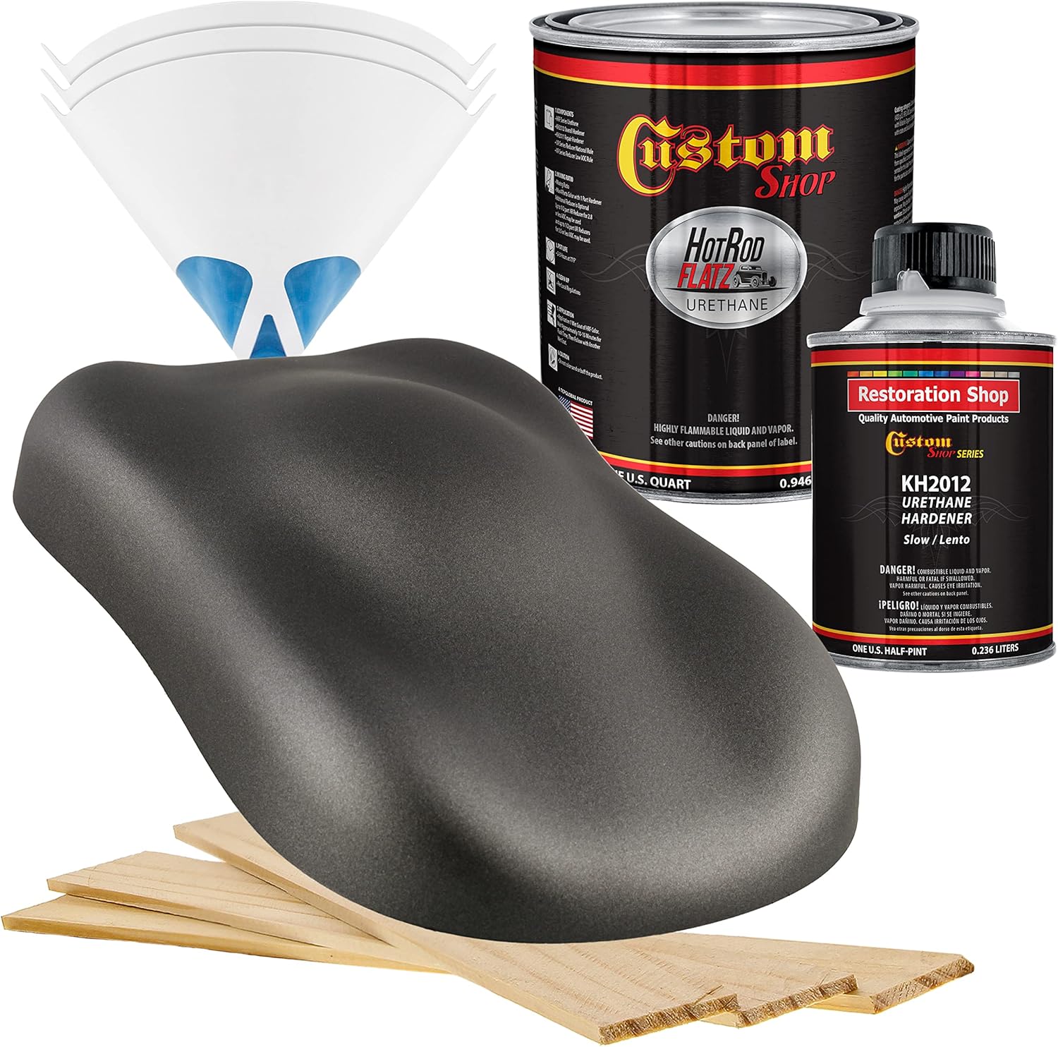 Custom Shop - Dark Charcoal Metallic - Hot Rod Flatz Flat Matte Satin Urethane Auto Paint - Complete Quart Paint Kit - Professional Low Sheen Automotive, Car Truck Coating, 4:1 Mix Ratio