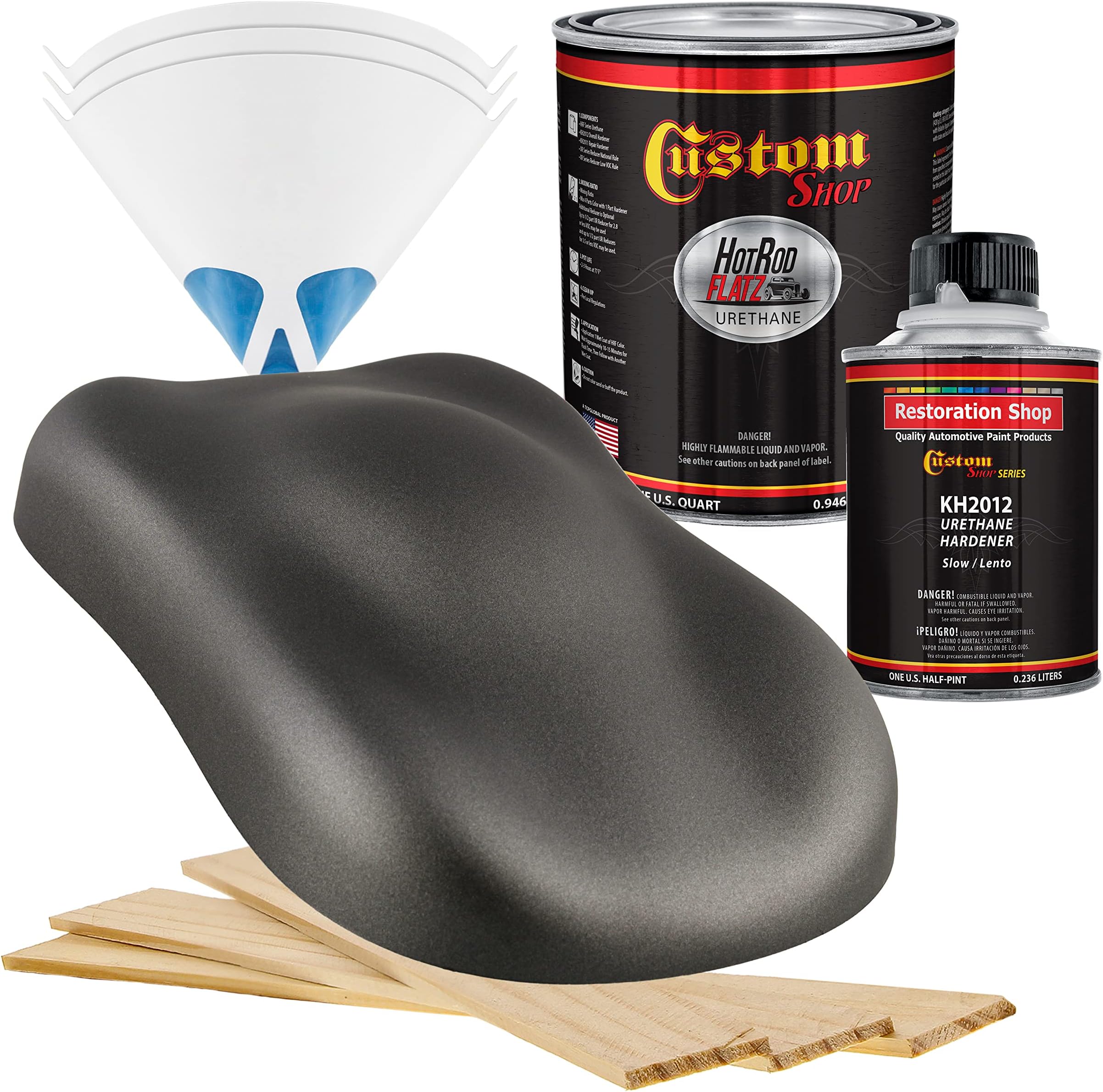 Dark Charcoal Metallic - Hot Rod Flatz Flat Matte Satin Urethane Auto Paint - Complete Quart Paint Kit - Professional Low Sheen Automotive, Car Truck Coating, 4:1 Mix Ratio
