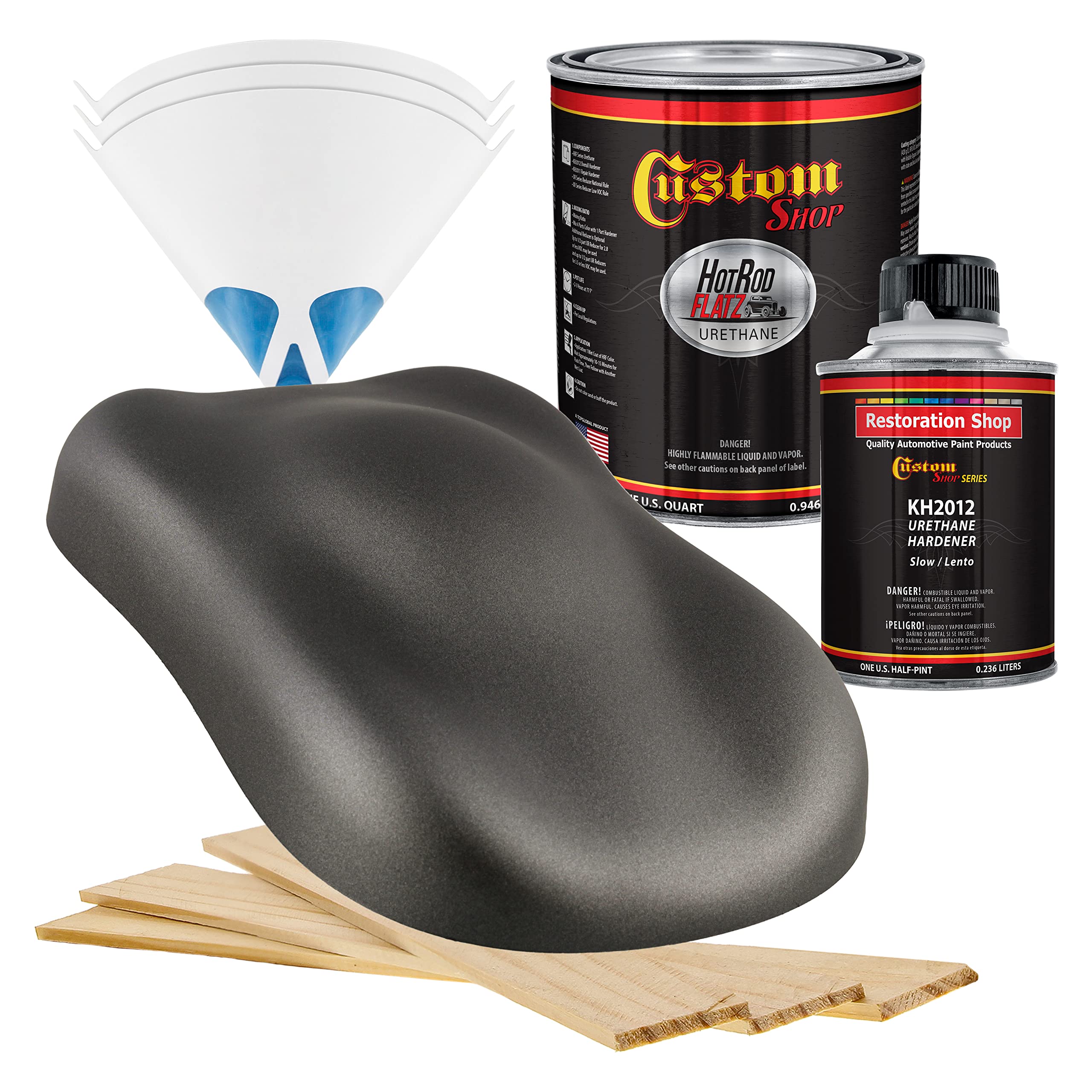 Custom Shop - Dark Charcoal Metallic - Hot Rod Flatz Flat Matte Satin Urethane Auto Paint - Complete Quart Paint Kit - Professional Low Sheen Automotive, Car Truck Coating, 4:1 Mix Ratio