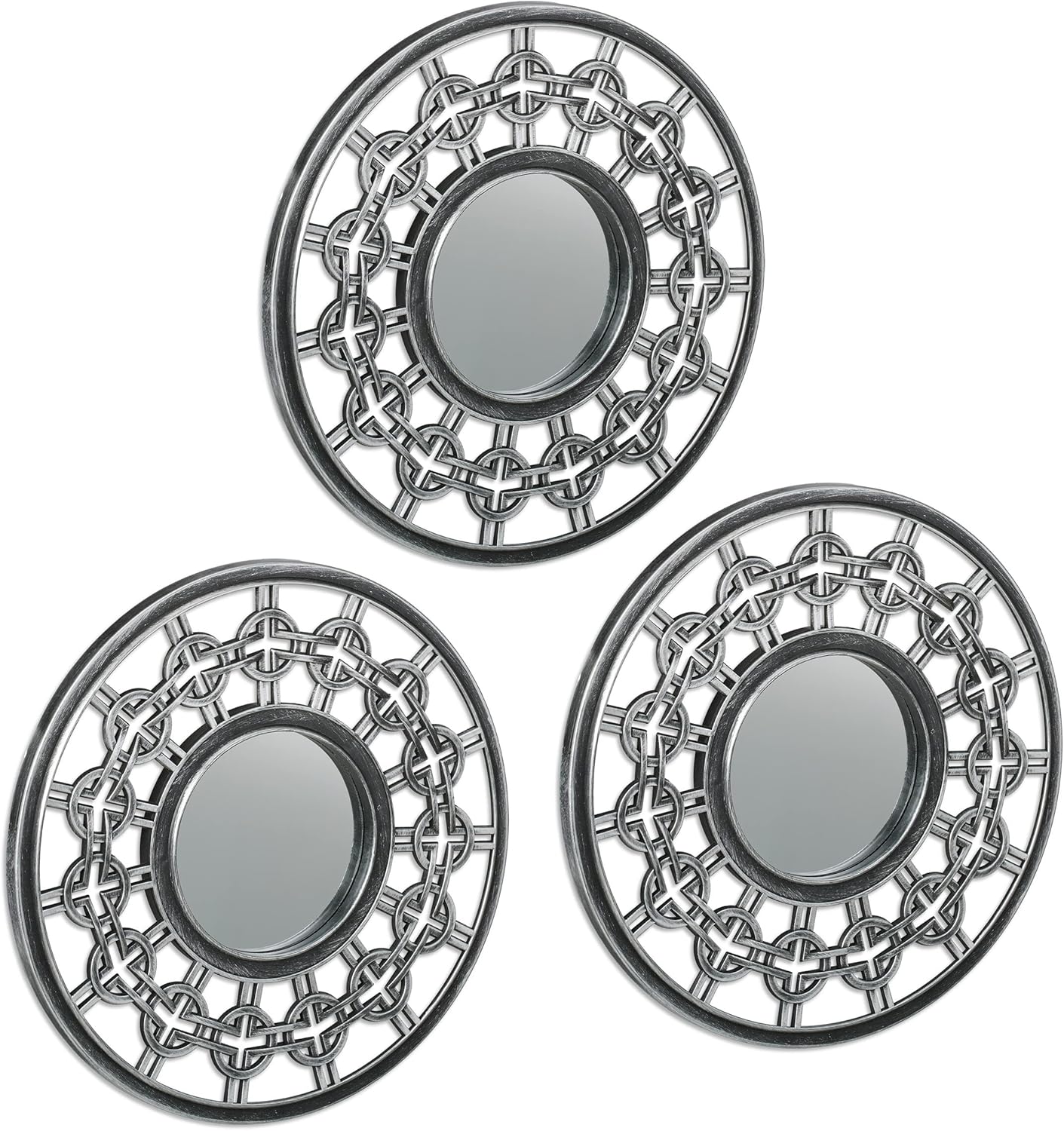 Relaxdays 3-Pack Wall Mounted Decorative Mirrors, Silver/Grey, 9.5x25cm