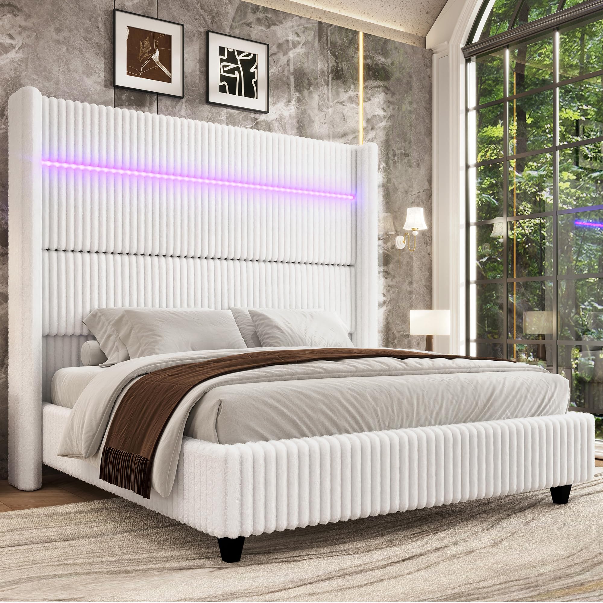 Amazon.com: Jocisland King Size Bed Frame Faux-Fur Upholstered Bed