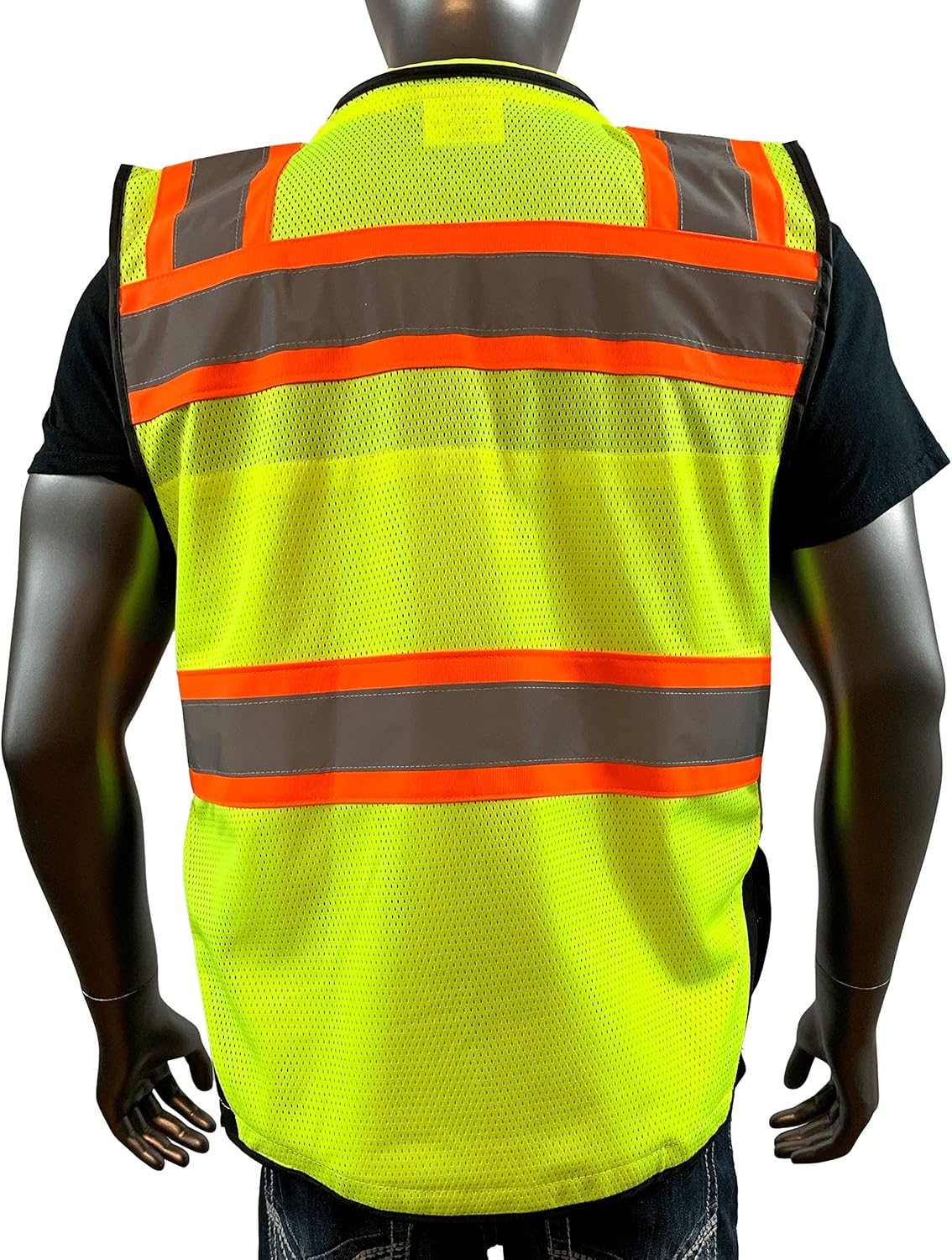 C Vest for Mens Safety Vest With Zipper and Utility Pockets Premium Black Series Surveyors Vest (Medium, Yellow/Black)