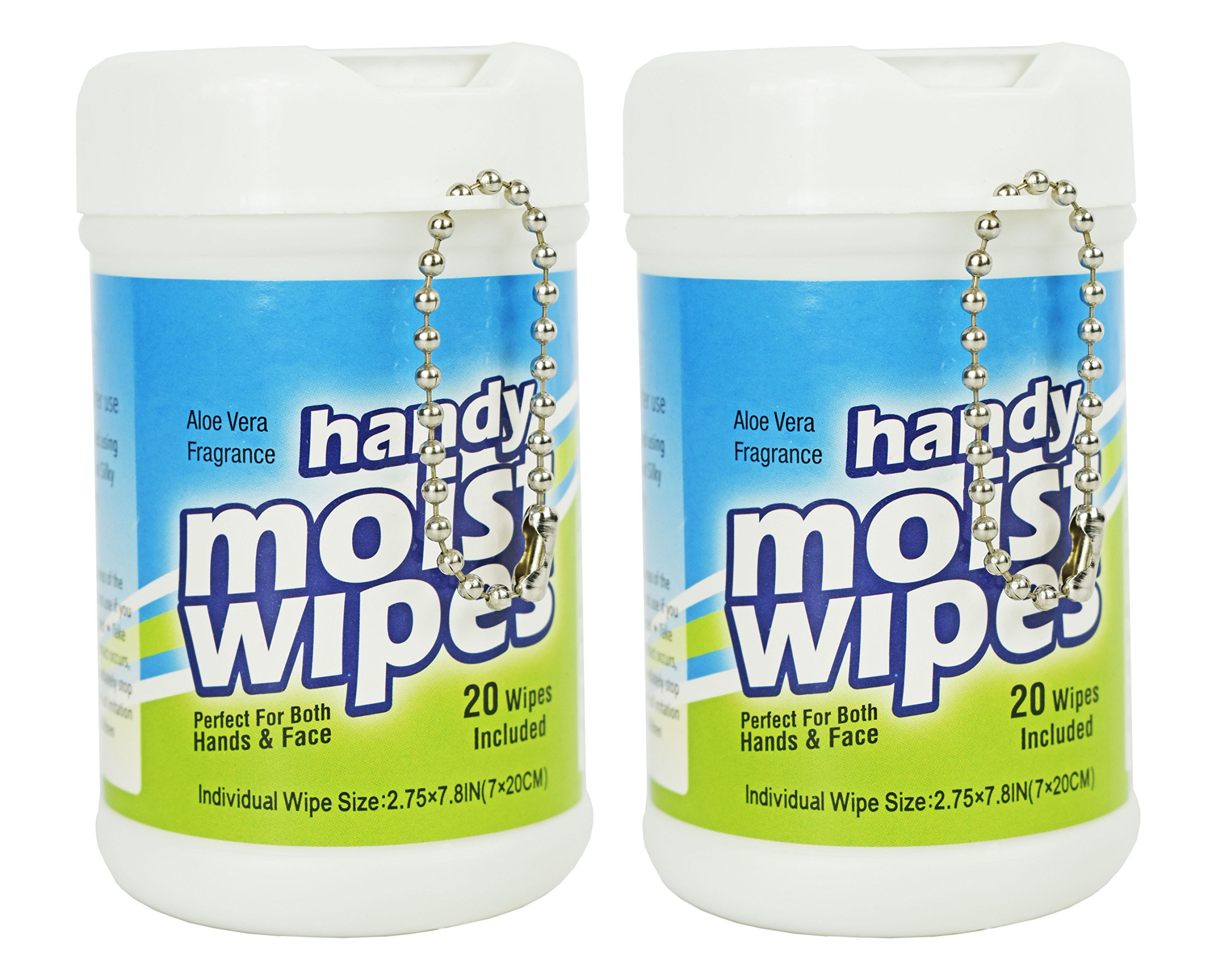 Set of 2 My Handy Moist Wipes - Portable Hand Wipes - Aloe Vera Fragrance - Easy to Carry - Alcohol Free - Perfect for Both Hands and Face!