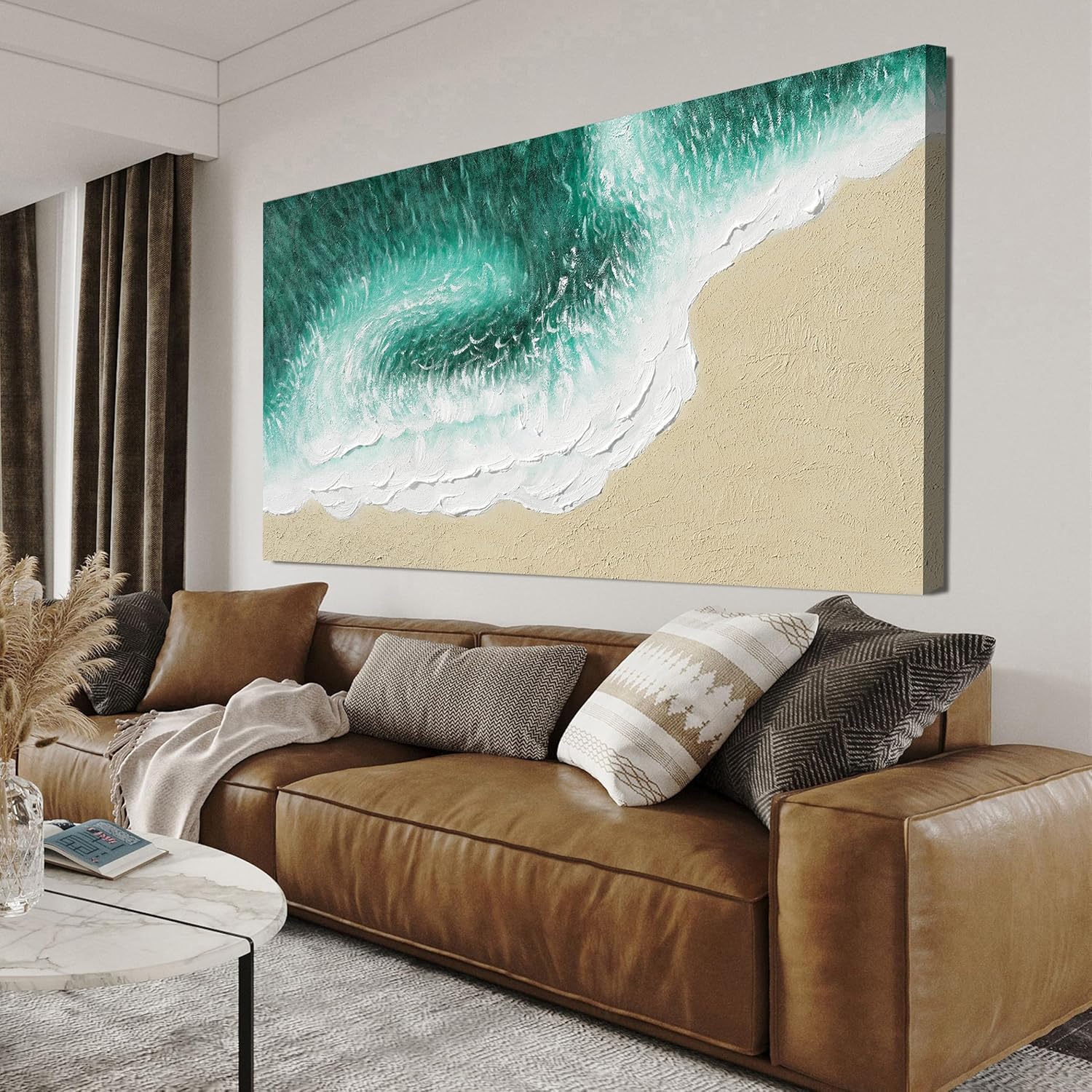 Canvas Wall Art Decor Modern Green Wall Art Prints Wall Art Pictures for Living Room Abstract Canvas Art Wall Decor Coastal Beach Decorations Nature Artwork for Walls Bedroom Office Decor 20" X 40" XY-Q Wrapped Canvas 40"L x 20"W