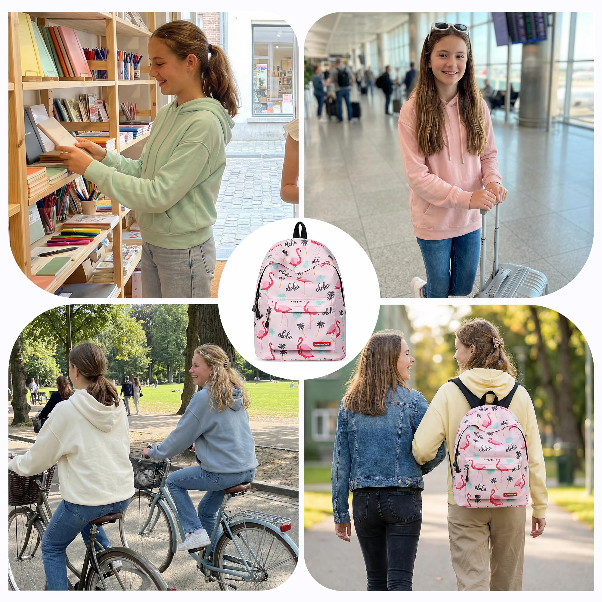 Sac a Dos Fille College Joli Cartable Ecole Primaire Scolaire pour Ado Enfant Sac à Dos pour Ordinateur Portable Flamant A