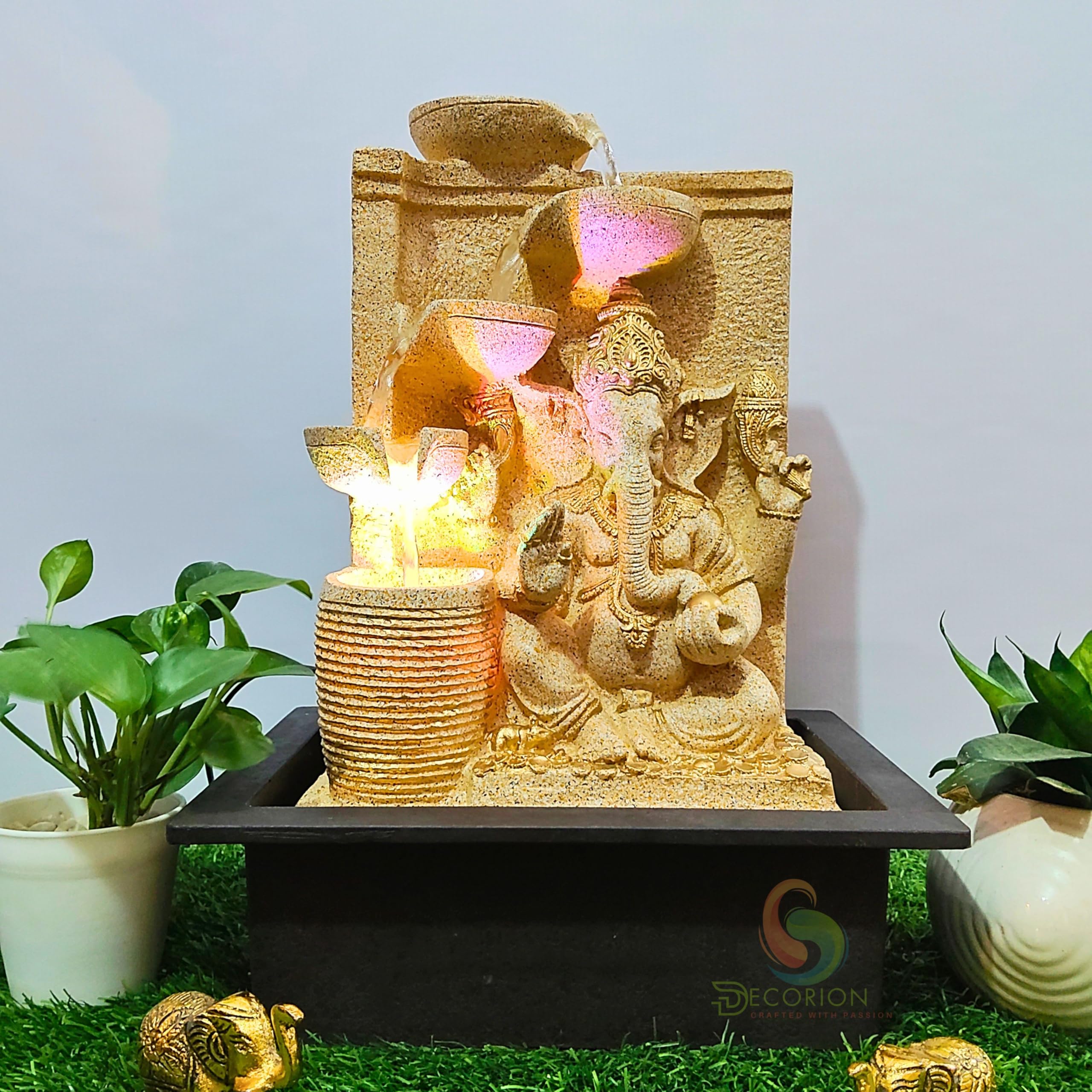 Ganesha Decorative Table Top Water Fountain for Home Décor/Indoor/Garden/Vaastu with Multicolor LED and Water Pump-image-8
