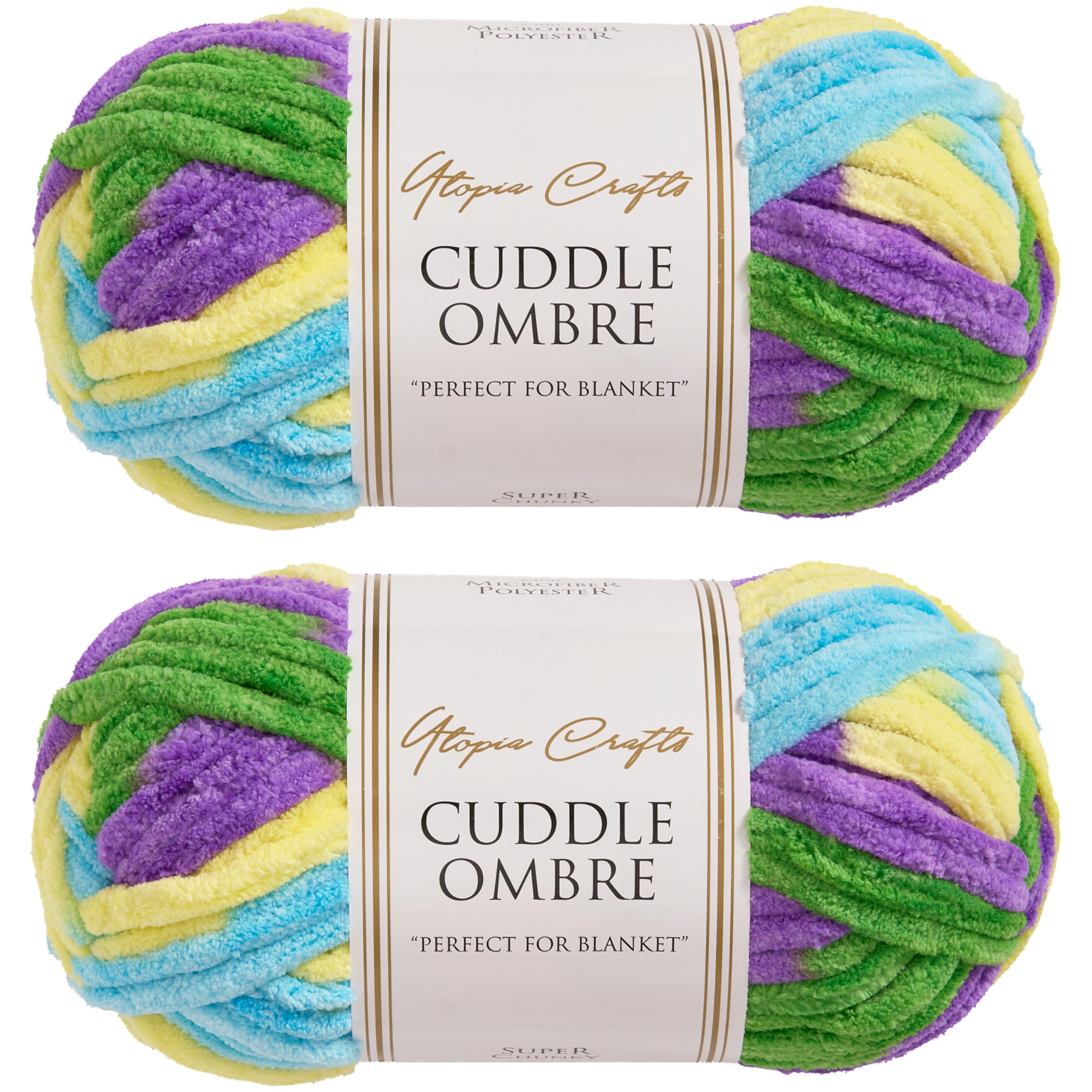 Utopia Crafts Cuddle Ombre Super Chunky Chenille, weiches Garn zum Stricken und Häkeln, 2 x 100 g (Tropische Brise, 2 x 100 g), Tropical Breeze
