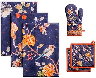 Maison d' Hermine Kelim - Infinity Bundle Set 100% Cotton Set of 3 Kitchen Towels (20 Inch by 27.5 Inch) and Oven Mitt (7.5 Inch by 13 Inch)/Set of 2 Pot Holder (8 Inch by 8 Inch)