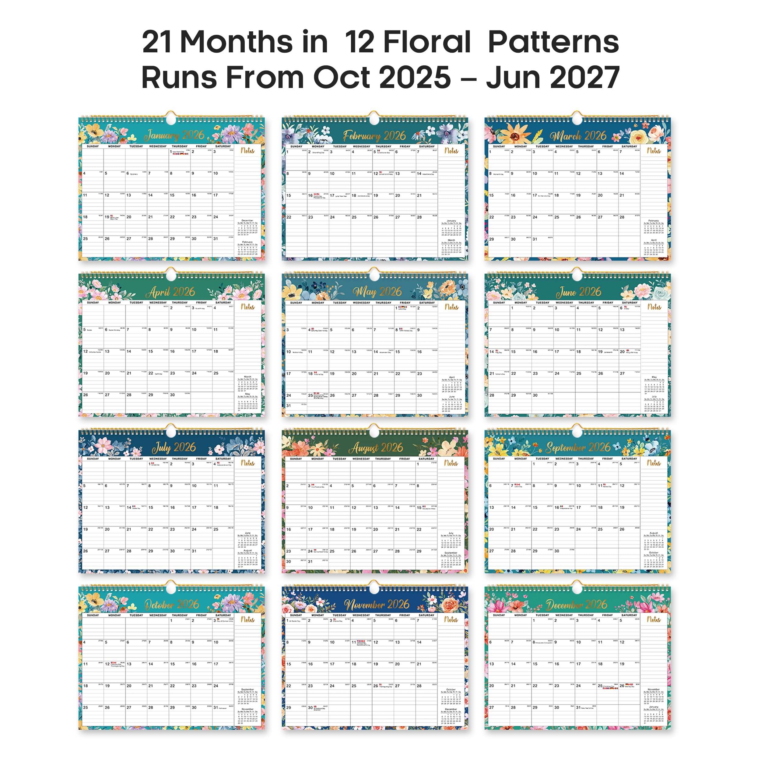 2026 Calendar Monthly Wall Calendar from October 2025 to June 2027 11 5 x 14 7 Spiral Binding — view 7