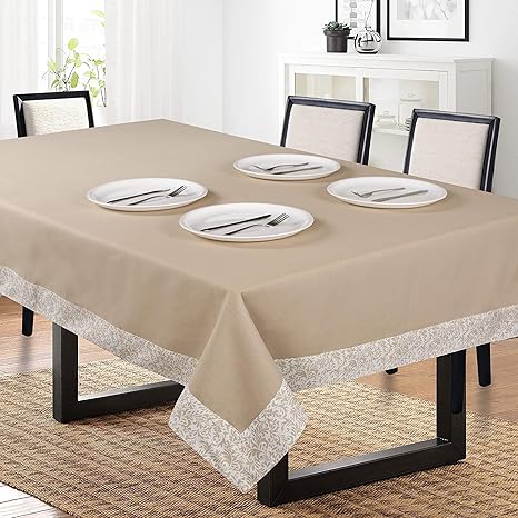 SHADES OF LIFE Cotton 6 Seater Plain With Paisley Border Dining Table Cover (60 * 90Inch), Beige?, Rectangular