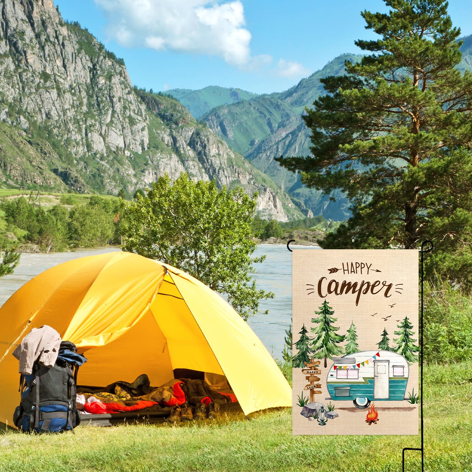 WODISON Gartenflagge 'Happy Campers' – 30,5 X 45,7 Cm, Doppelseitig, Aus Jute, Für Camping, Wohnmobil & Balkon
