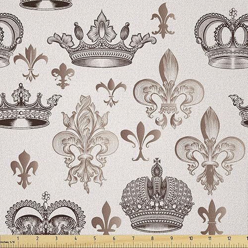 Miniatura 472 de Lunarable - Tela para amantes de perros de The Yard, patrón divertido de animales de dibujos animados en posiciones caprichosas estirando y Beige y