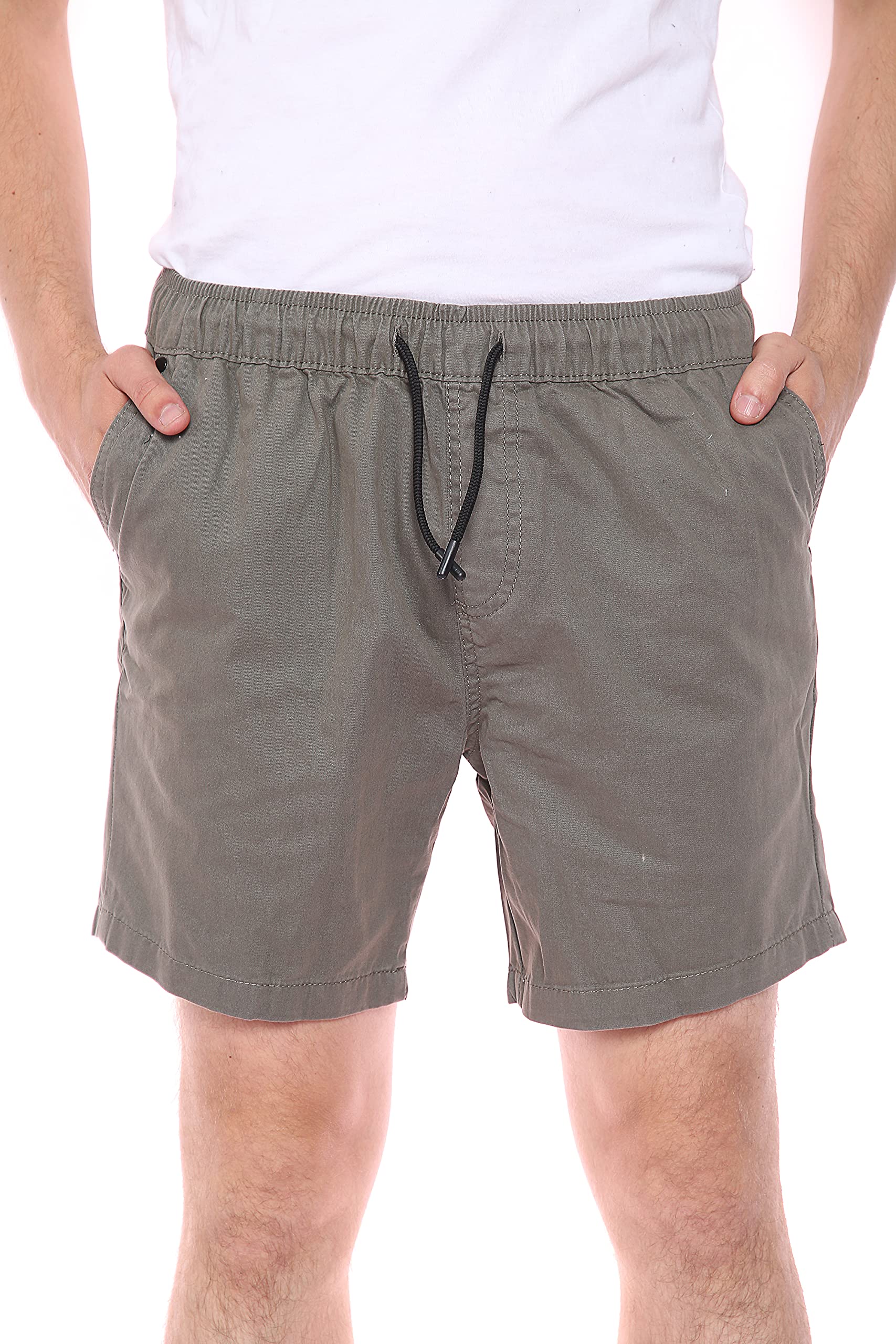 NOROZE Mens Shorts Elasticated Waist - Classic Fit Twill Cotton Men’s Casual Summer Chino Sports Short with Pockets & Drawstrings Waistband - Suitable for Work, Walk & Golf (Waist 30-40) Khaki