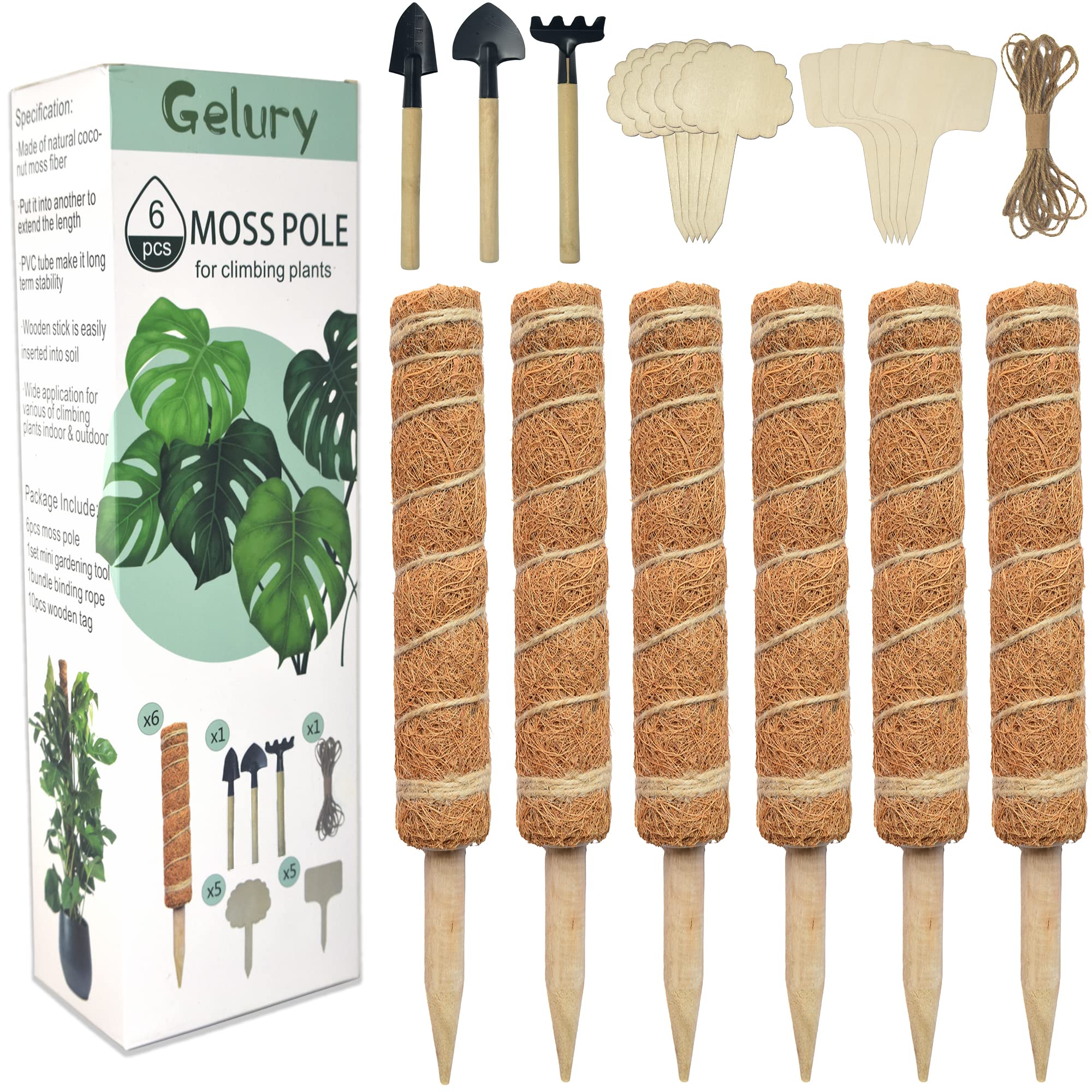 Gelury Moss Pole 69 Inch, 6 Pack 15.7 inch Coir Totem Pole Plant Support Extension for Climbing Plants, Coco Moss Sticks for Monstera, Creepers Indoor Plants