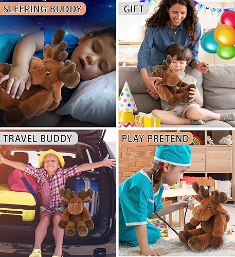 Miniatura 4 de DolliBu Animal de peluche de alce  Alce suave y abrazable de pierna larga, adorable juguete de peluche para jugar, lindo regalo de vida salvaje para