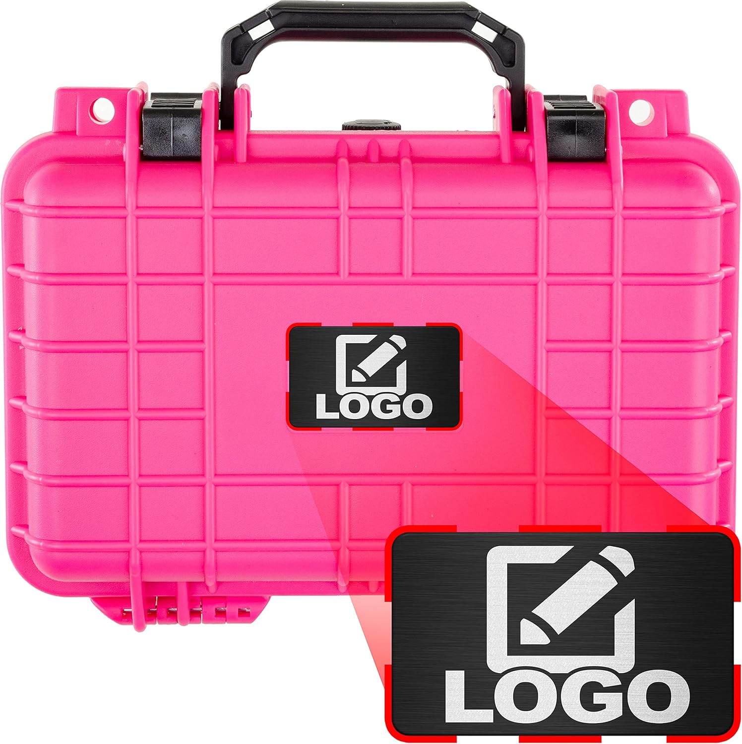 Eylar Protective Gear and Camera Hard Case with Custom Logo Plate Waterproof Dry Box with Foam 11.6 Inch 8.3 Inch 3.8 Inch (Pink)
