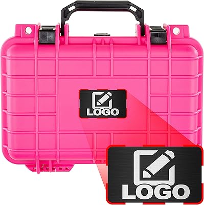 Eylar Protective Gear and Camera Hard Case with Custom Logo Plate Waterproof Dry Box with Foam 11.6 Inch 8.3 Inch 3.8 Inch (Pink)