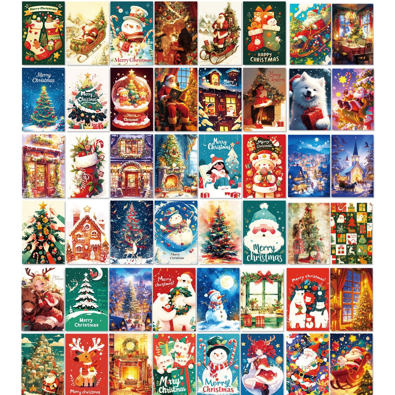 Funny Christmas Cards,Gift Cards Christmas,Kids Christmas Cards,Pack Of 50 Each Xmas Card Multipack Has 50 Different Designs,Handmade Festival Postcards Xmas Gift