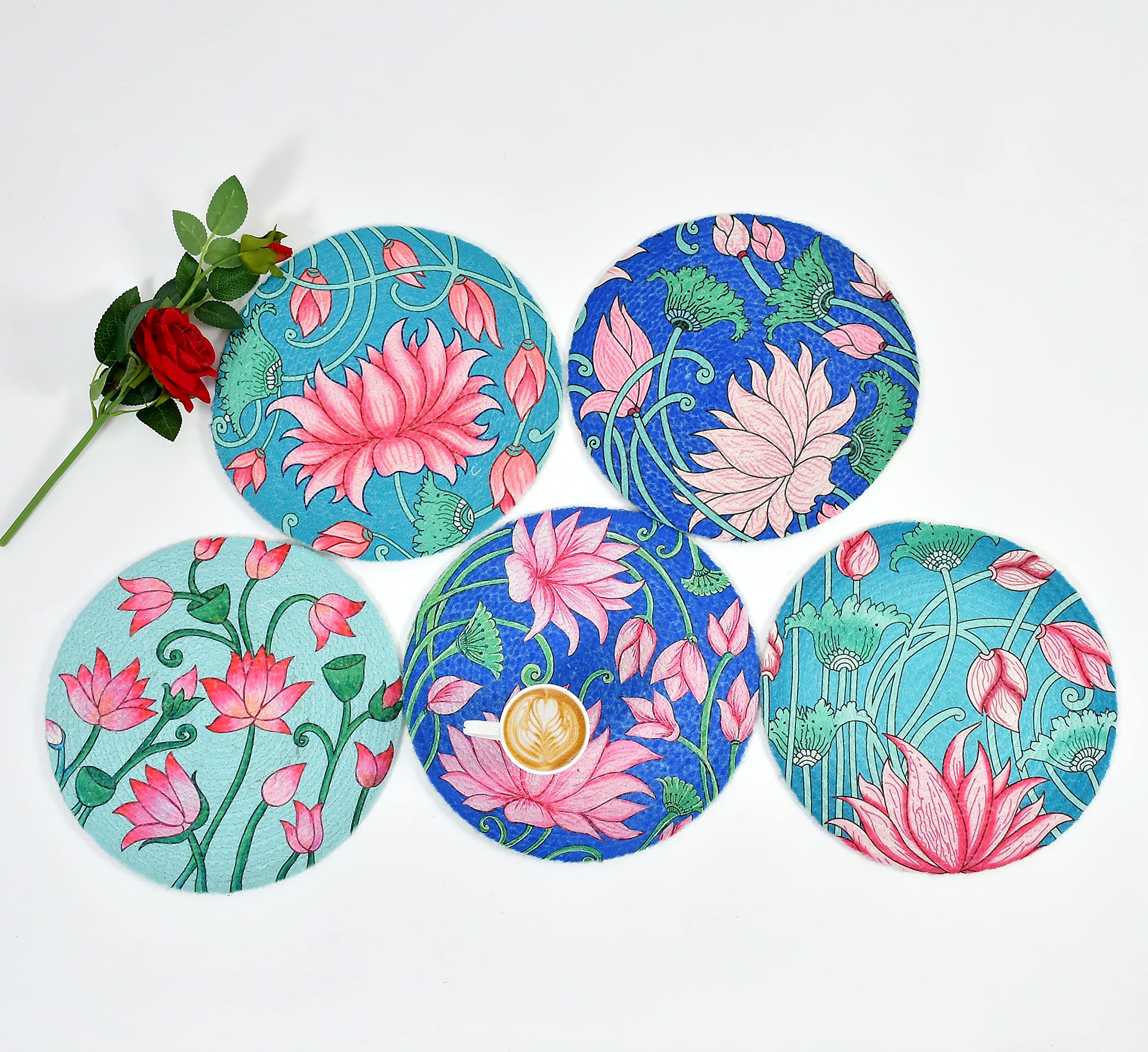 HOMADORN Round Heat Resistant Modern Design Printed Dining Table Placemats/Trivets for Casserole, Plates, Pan, Tray, Bowl, Vase, 12 inches x 12 inches (Pack of 6) (Multi Floral)-image-21