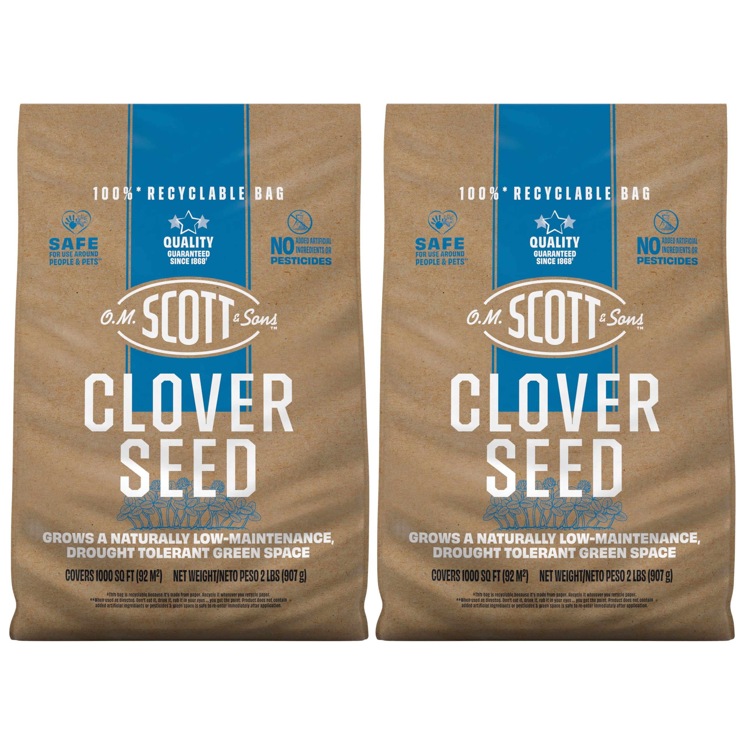 O.M. Scott and Sons Clover Seed, Lawn Seed Grows a Naturally Low Maintenance, Drought-Tolerant Lawn, 1,000 sq. ft., 2 lb., 2-Pack