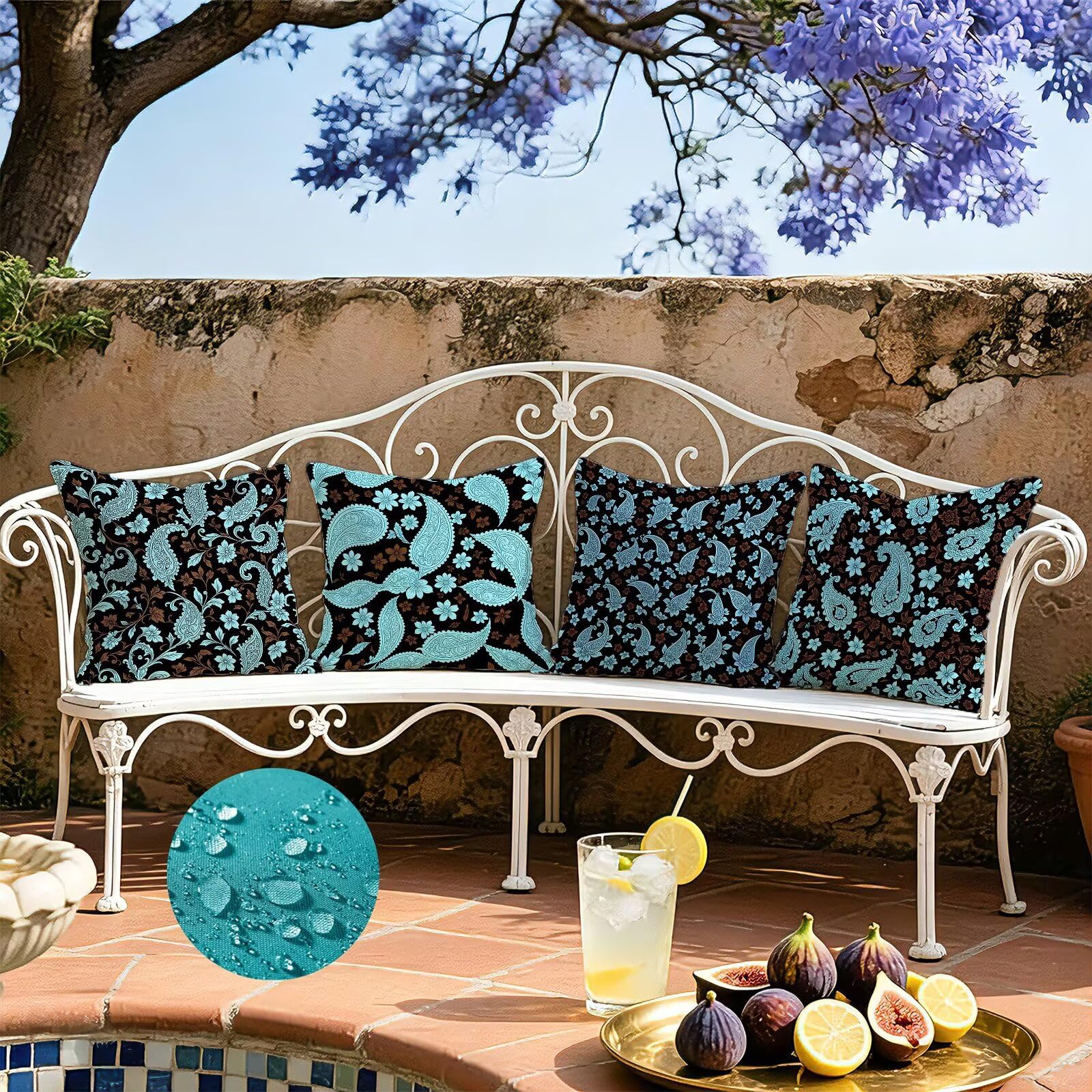 Kissenbezug Zierkissen Blau 45x45 4er Set,Outdoor Kissen Wetterfest,Cod-720