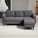 HOMCOM Sectional Sofa with Changeable Chaise Lounge, 3 Seat L-Shaped Sofa with Spring Cushion, Steel Frame, Corduroy Upholstered Couch for Living Room, Small Space, Dark Grey
