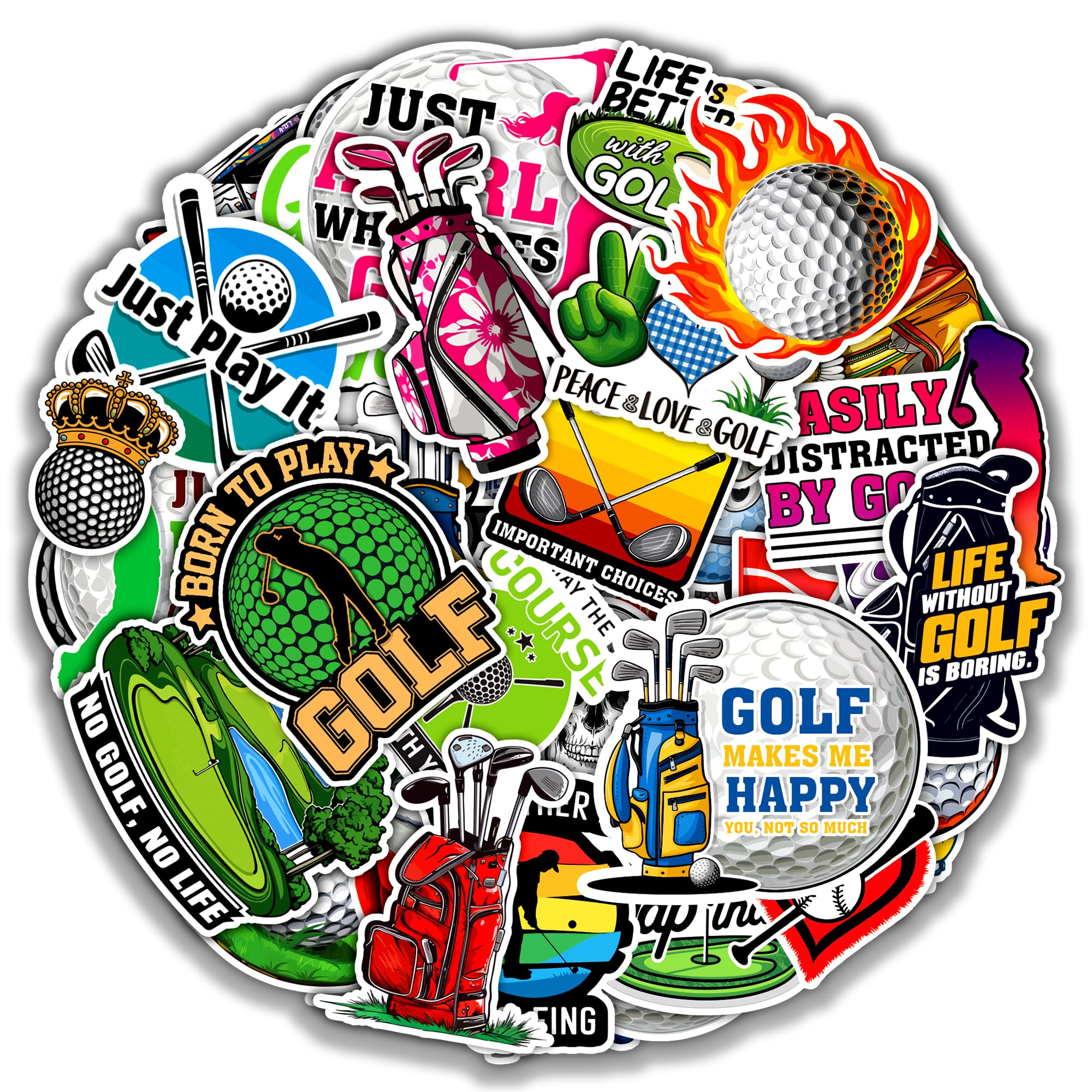 MONIZY Golf Stickers 50 Pieces Vinyl Waterproof Decal for Laptop Water Bottle Phone Car Window Bike Motorcycle Stakeboard Scrapbook Golfing Sticker