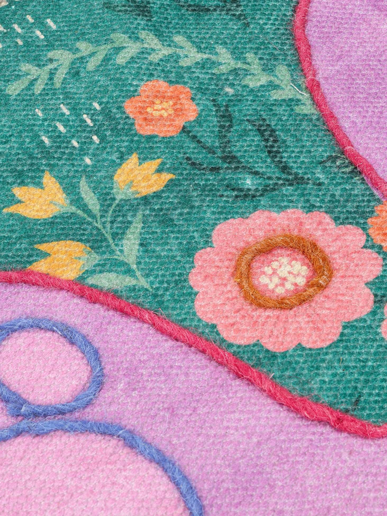 RugVista Lo Cat Embroidery, Alfombra Infantil, Modernas Niños, 70 x 100 cm, Rectangular, Pelo Corto, Cuarto del bebé, Limpieza en seco, Sin Productos químicos peligrosos, Rosa/Multi