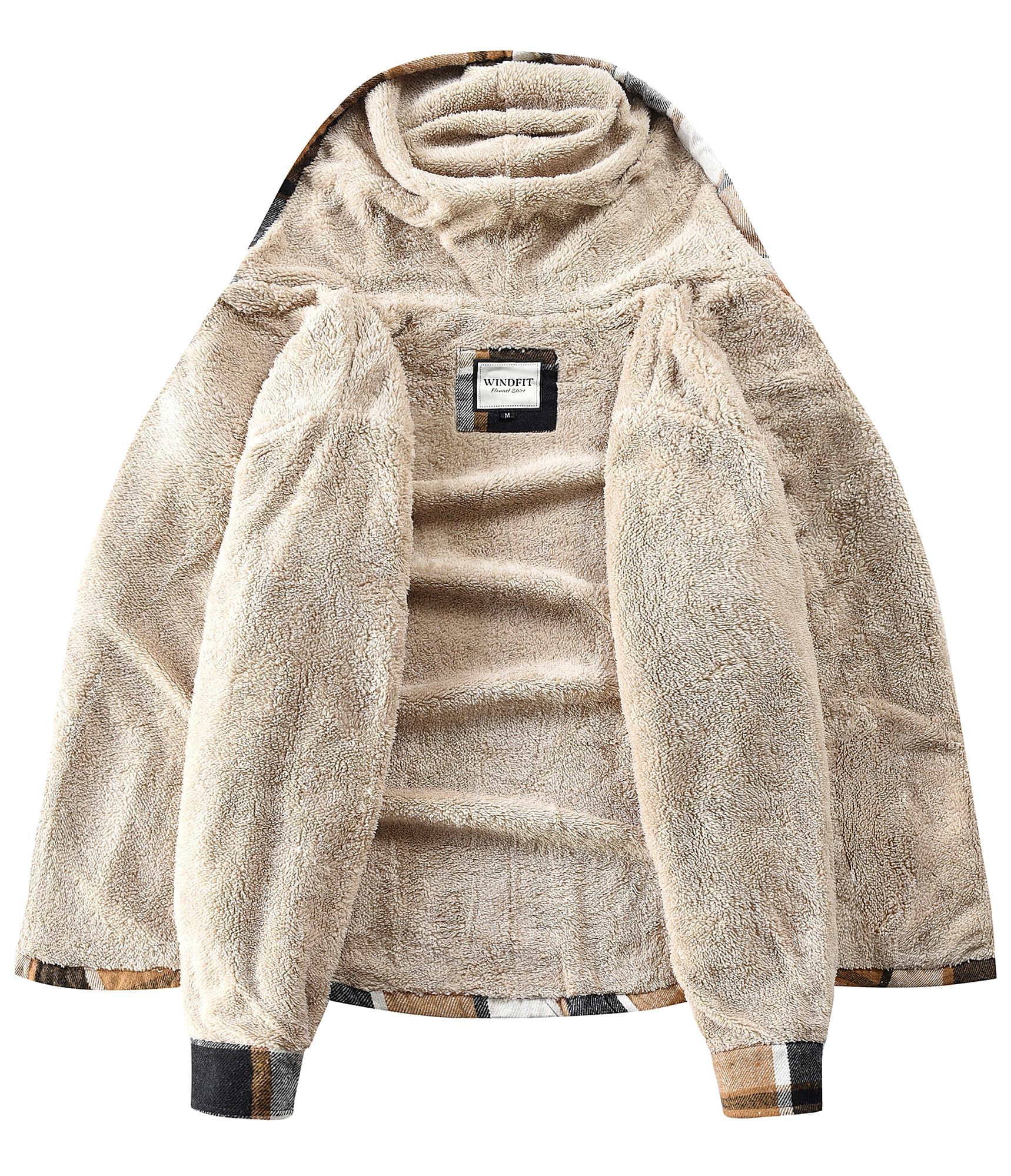 WINDFIT Damen Fleece-Flanelljacke mit durchgehendem Reißverschluss, kariert, Sherpa-Futter, Jacke für Damen