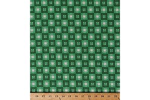 Green and White 4-H Symbol Clover Emblem Fabric