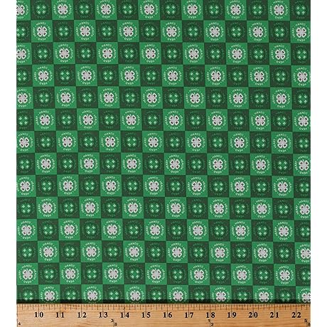 Green and White 4-H Symbol Clover Emblem Fabric
