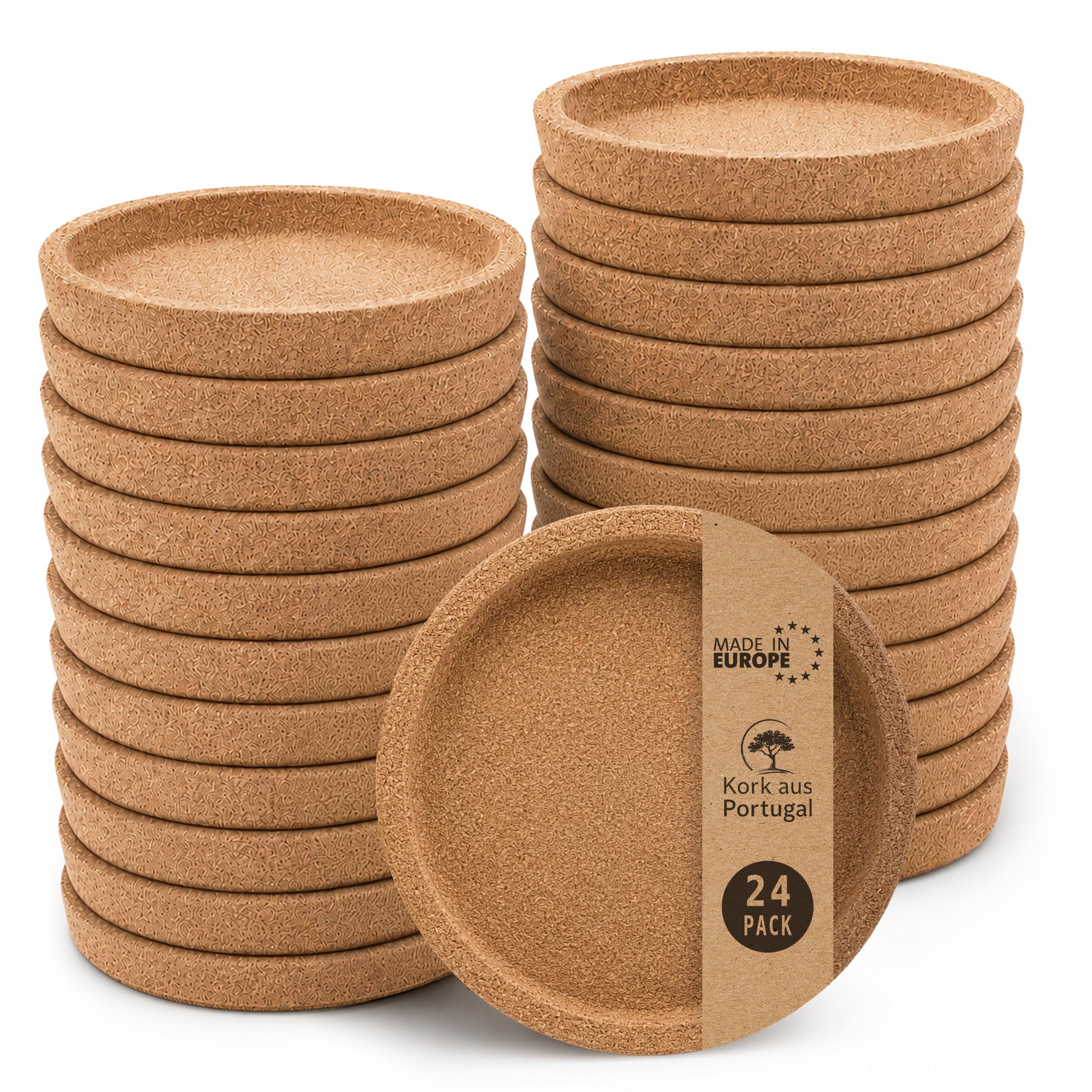 Kork Untersetzer 24er Set Ø 10 cm mit Rand – Glasuntersetzer, Tassenuntersetzer & Getränkeuntersetzer aus Naturkork – saugfähig, hitzebeständig – Made in Portugal